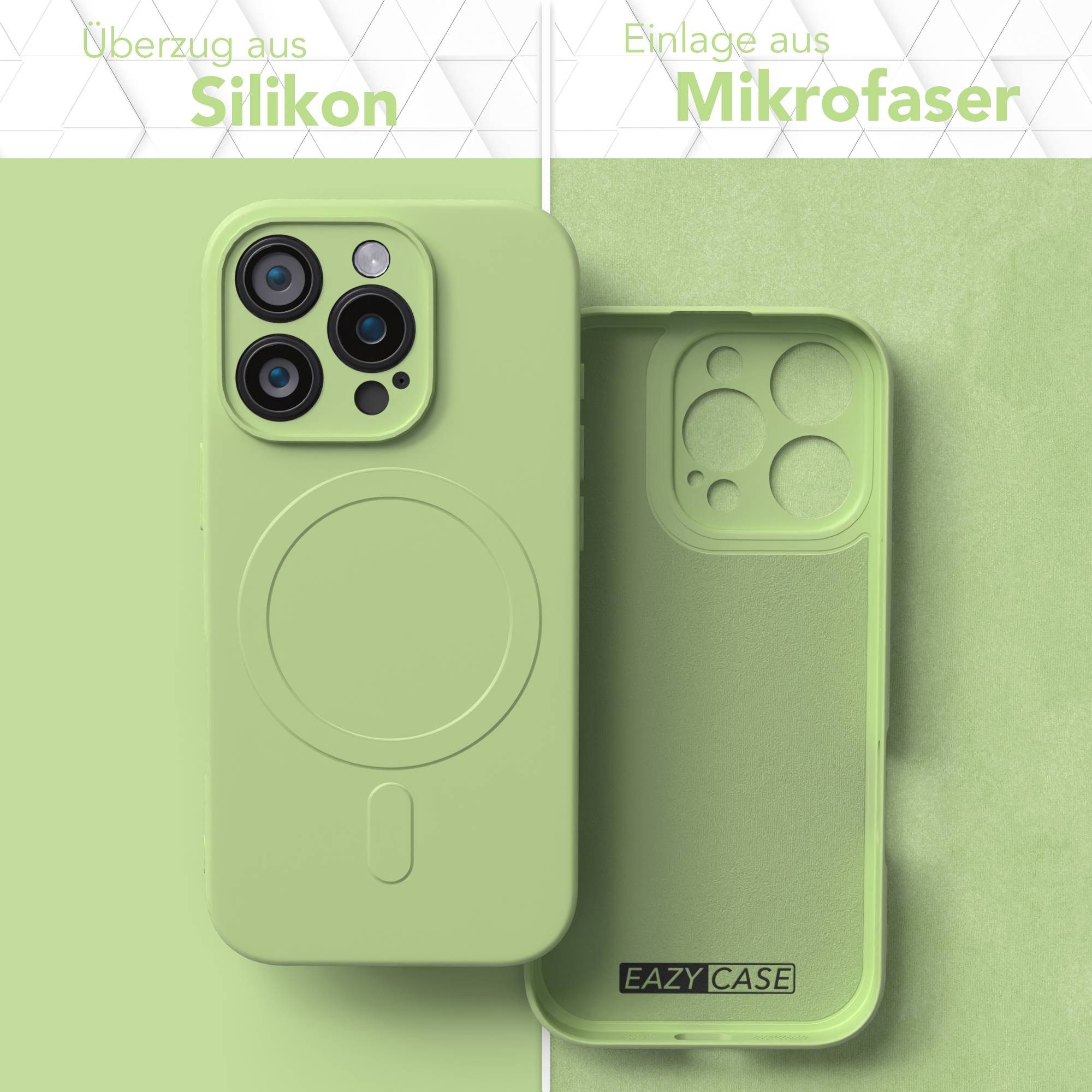 EAZY CASE Handyhülle für Apple iPhone 16 Pro Hülle Silikon 6,3 Zoll, Schutzhülle MagSafe kompatibel Anti-Slip Oberfläche kratzfest Grün
