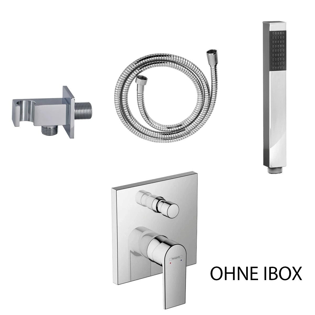 Belvit Duscharmatur Duschset mit Hansgrohe Unterputz-Wannenmischer, Chrom & Matt-Schwarz (Spar-Set, Verschiedene Setgrößen) für Dusche & Wanne, einfache Montage, Anti-Kalk-Funktion Handbrause