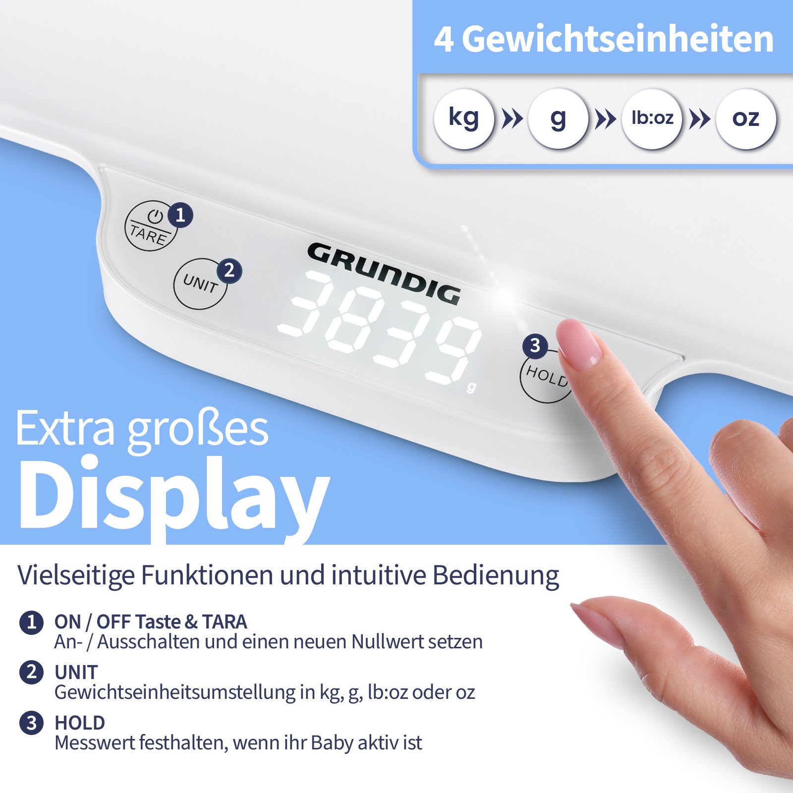 Grundig Personenwaage Babywaage mit Körperlängen Messung (inkl. Batterien)