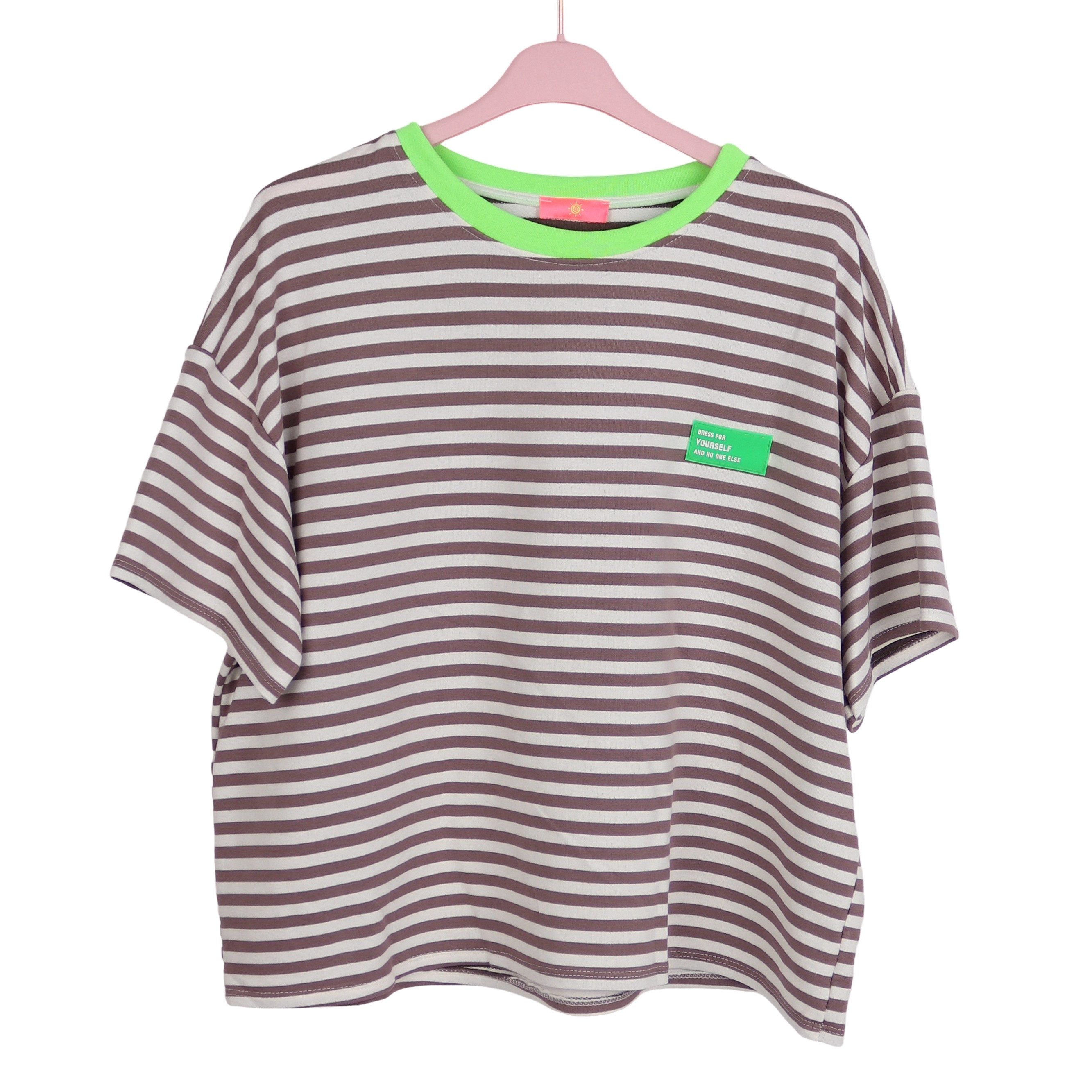 MIRROSI Sweatshirt Damen Kurzarm T Shirt Oversize Neonfarben Streifenmuster Ringelshirt, One Size Passform (ca. Gr. 34–40); Made in Italy