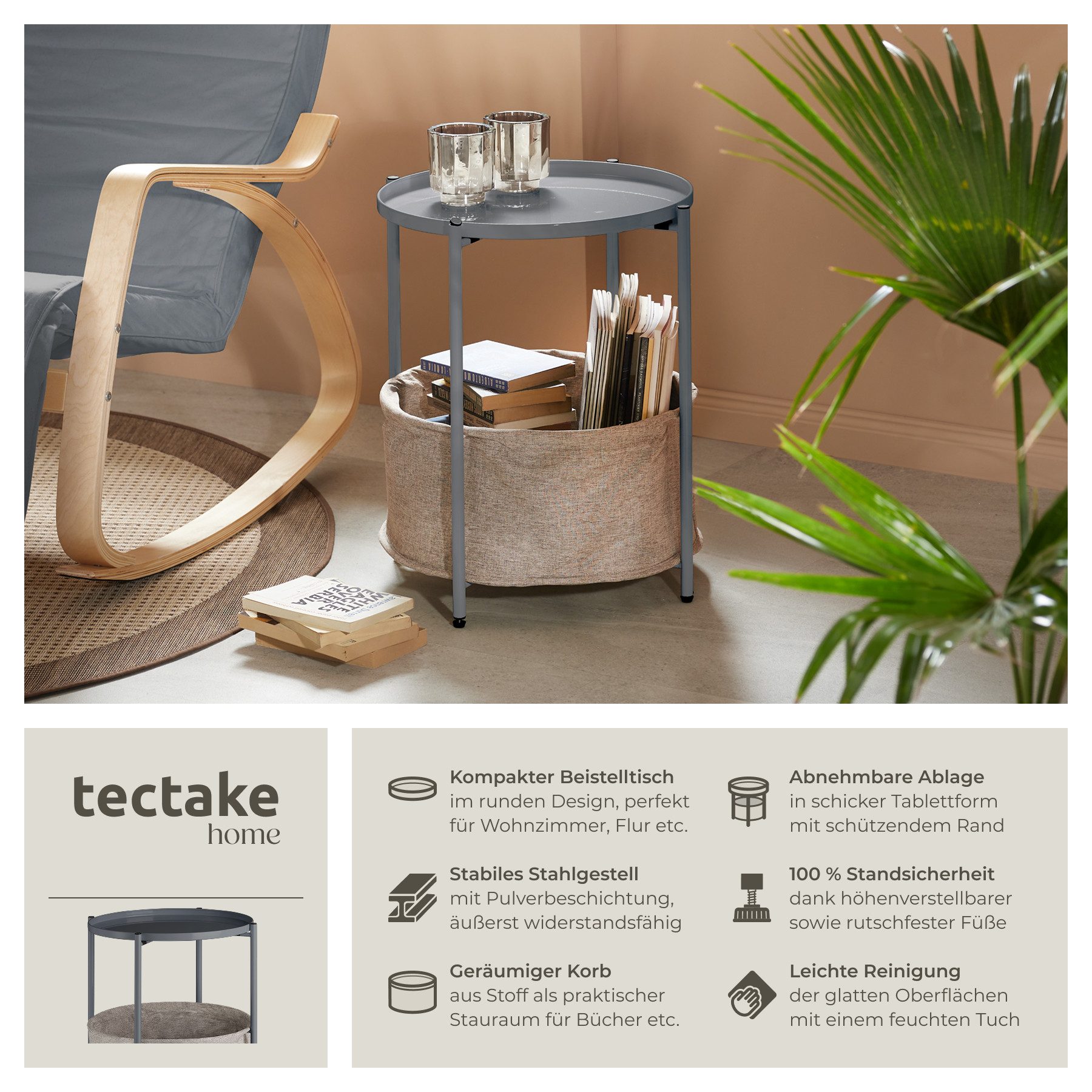 tectake Beistelltisch Couchtisch Canterbury 45,5x45,5x53cm (1-St., günstig online kaufen