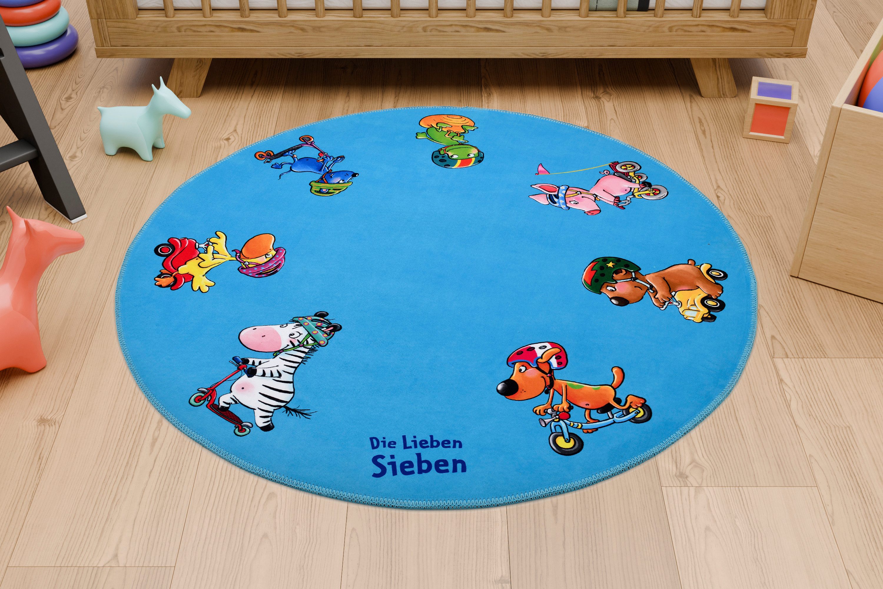 Die Lieben Sieben Kinderteppich Die Lieben Sieben Tiere 100cm rund, rund, Höhe: 6 mm