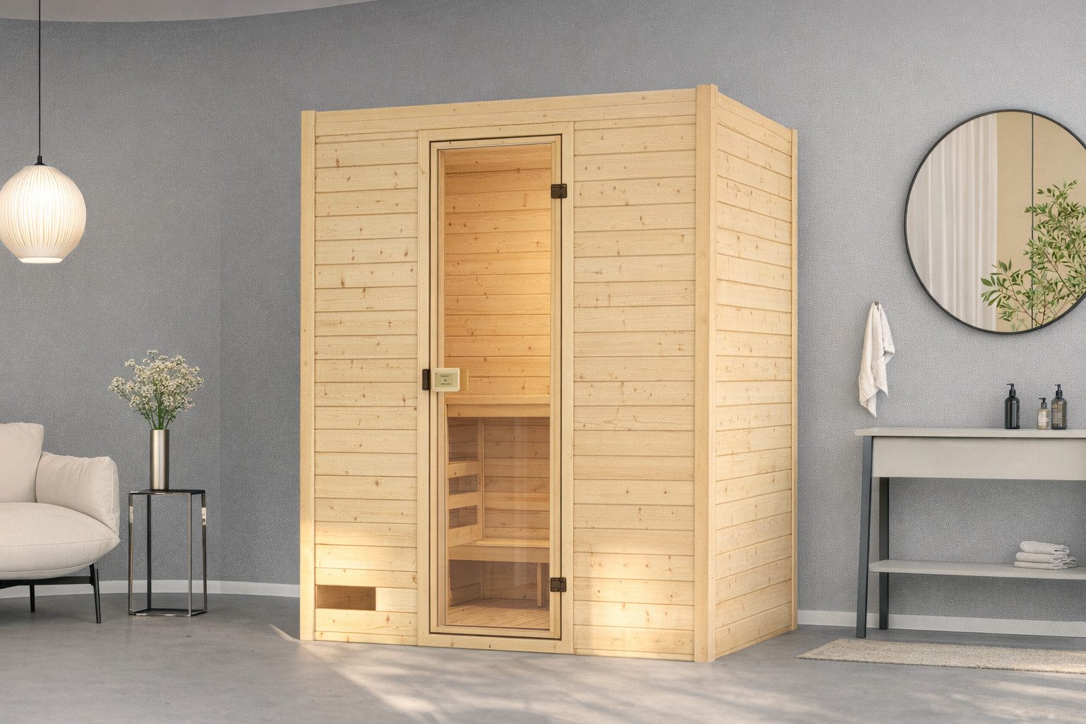 weka Sauna Valida, BxTxH: 189 x 139 x 203,5 cm, 38 mm, (Set) 4,5 kW Bio-Ofen mit digitaler Steuerung