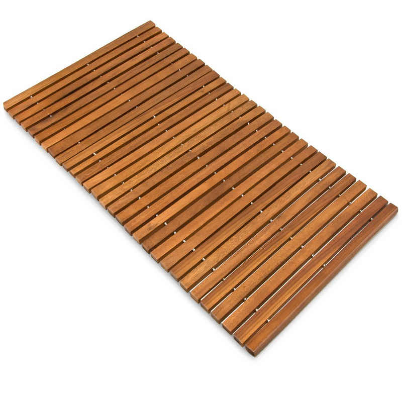 Badematte Deuba, Akazienholz, Badvorleger Holz 80 x 50 cm FSC-zertifiziertes Akazienholz rutschhemmende Gummistopper Holzteppich