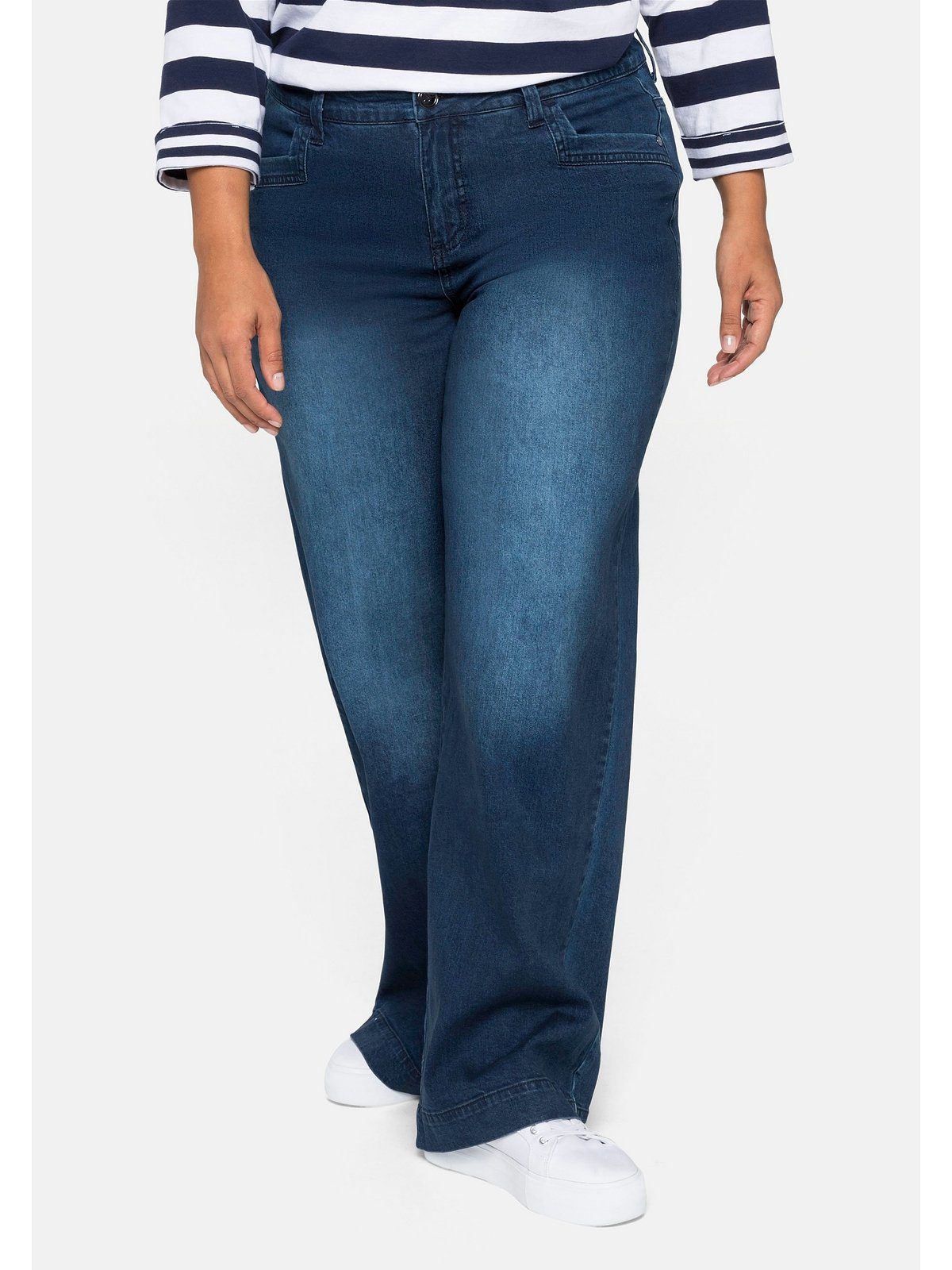 Damen Jeans Sheego Stretch-Jeans sheego Jeans mit Formbund und weitem Bein
