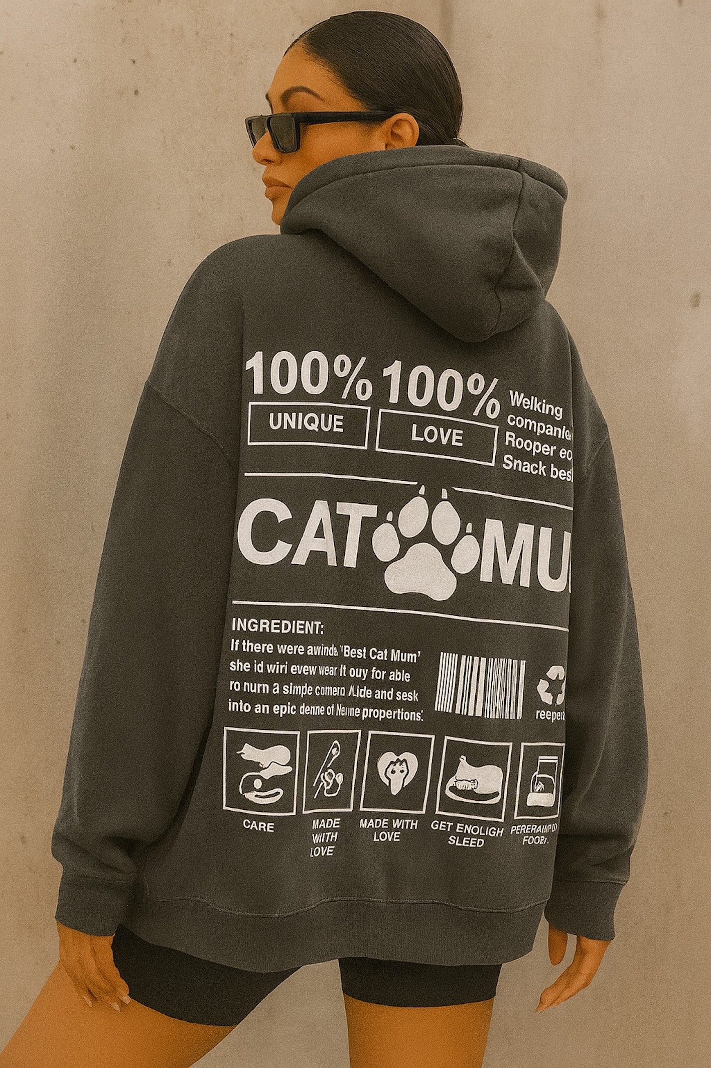 Worldclassca Hoodie Worldclassca Oversized CAT MUM Print Hoodie Kapuzenpull günstig online kaufen