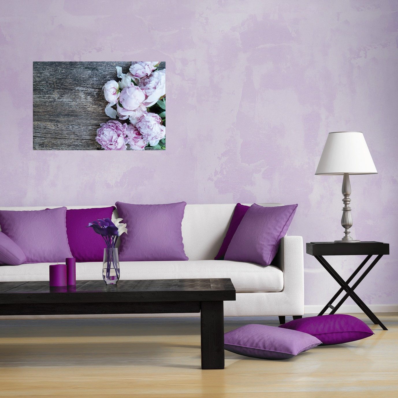 Wallario Wandfolie, Pinke Blumen auf Holz, in verschiedenen Ausführungen