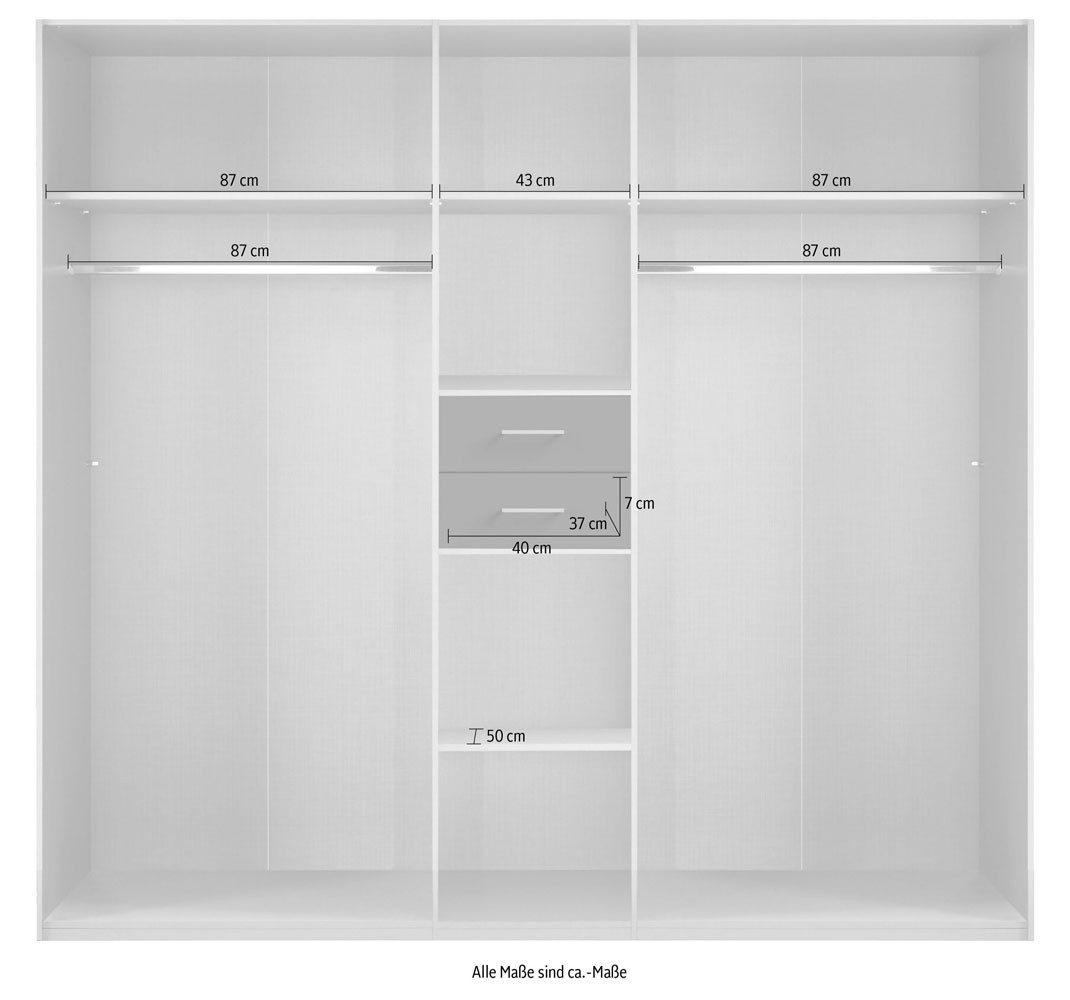 Wimex Drehtürenschrank Dillingen (Türen, Spiegeltüren, Schubladen, Böden, Kleiderstangen, 1-St., moderne Optik, mit Spiegel, Kunstoffbügelgriffe) 225x58x208cm weiß