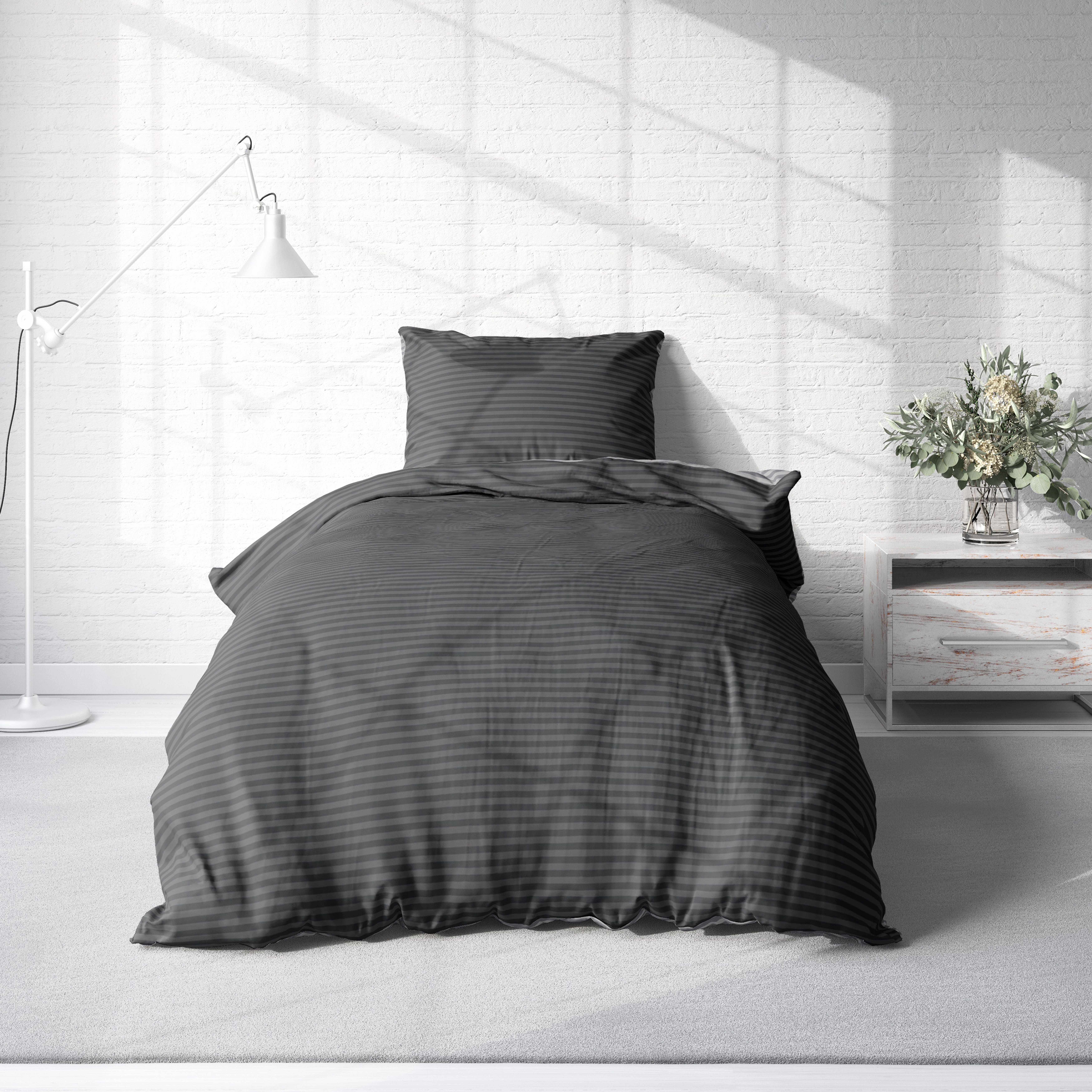 One Home Bettwäsche Wende Streifen, Renforcé, 2 teilig, gestreift und modern, Baumwolle Normalgröße