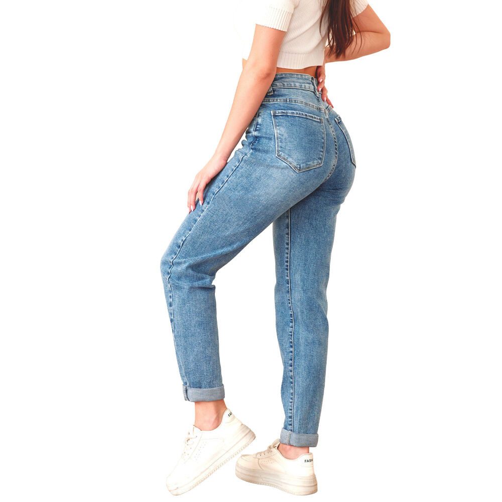 Ital-Design Mom-Jeans High-Waist Jeans für Damen – Komfortable Freizeitmode (90552458) Used-Look Stretch High Waist Jeans in Hellblau