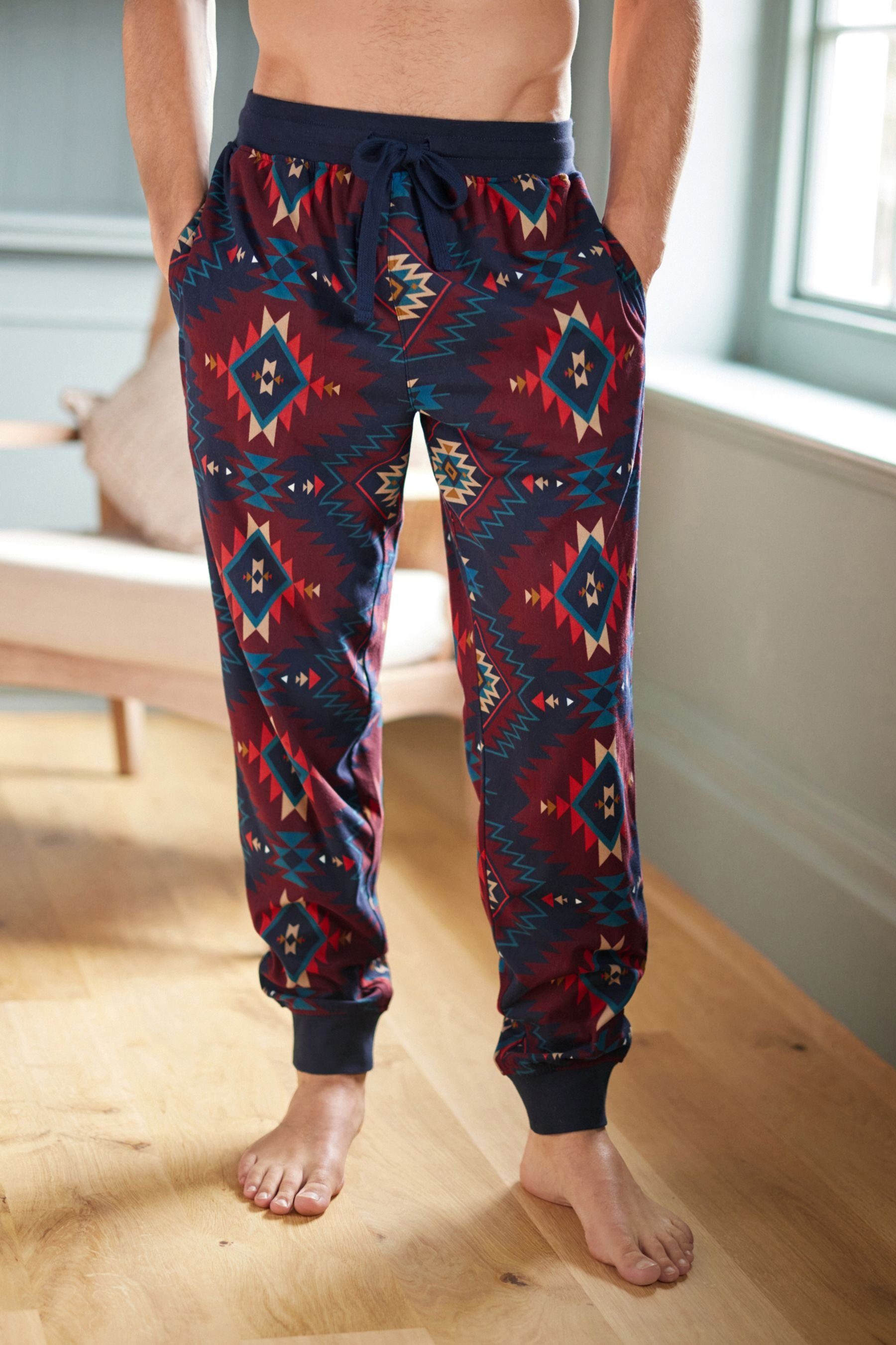 Next Blue/Red (1-tlg) Navy Flex Pattern Motion Pyjamahose Pyjamahose Bündchen mit Kuschelige