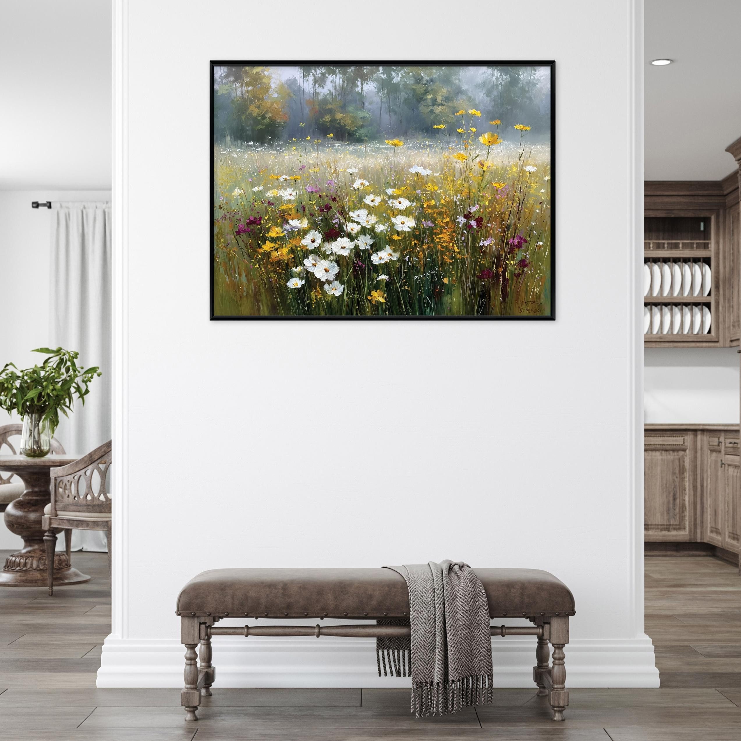 Wallarena Leinwandbild Blumen Feldblumen - Grün - Elegant - Schlafzimmer, Blumen, 40x30x2cm