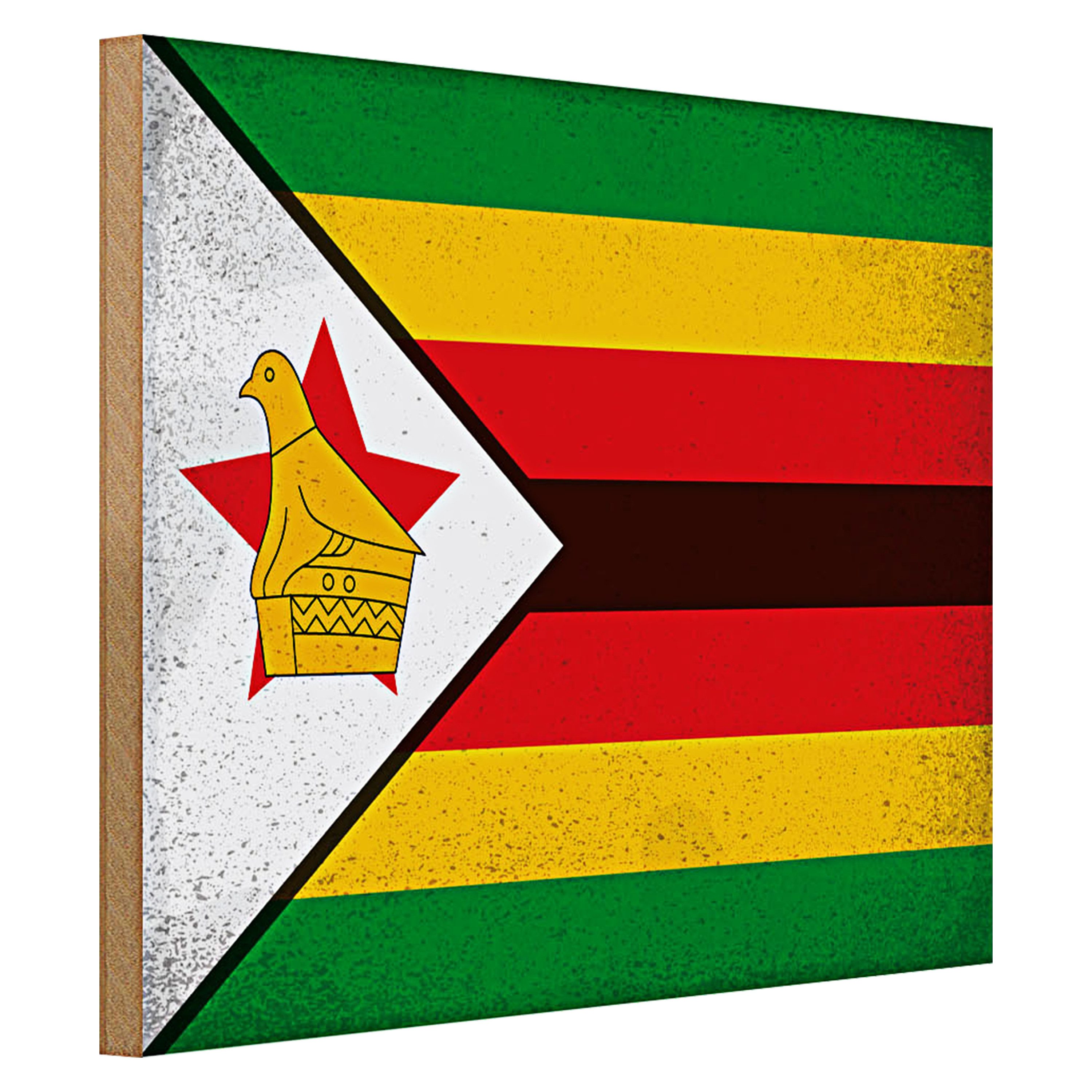 Roomando Holzbild Flagge Simbabwe 40x30cm Flag Zimbabwe Vintage