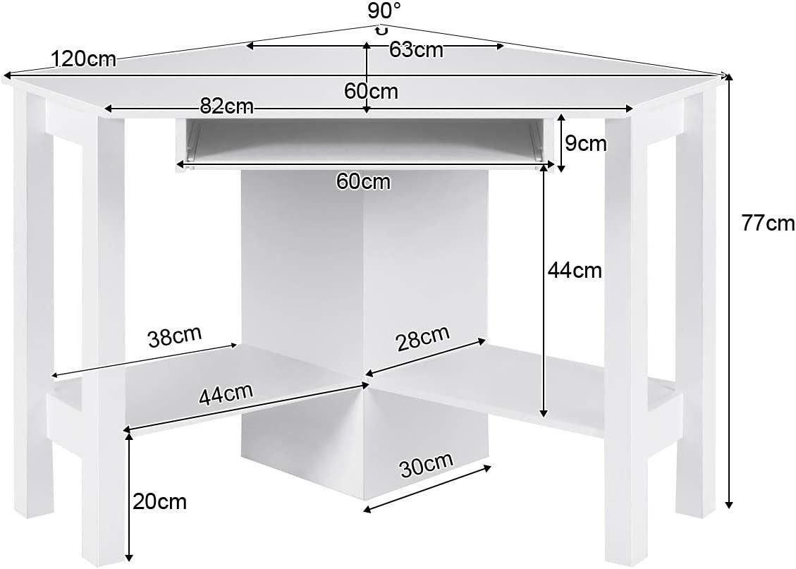 Schreibtisch, mit Tastaturablage&Ablagen, Weiß 120x60x77cm COSTWAY ausziehbarer