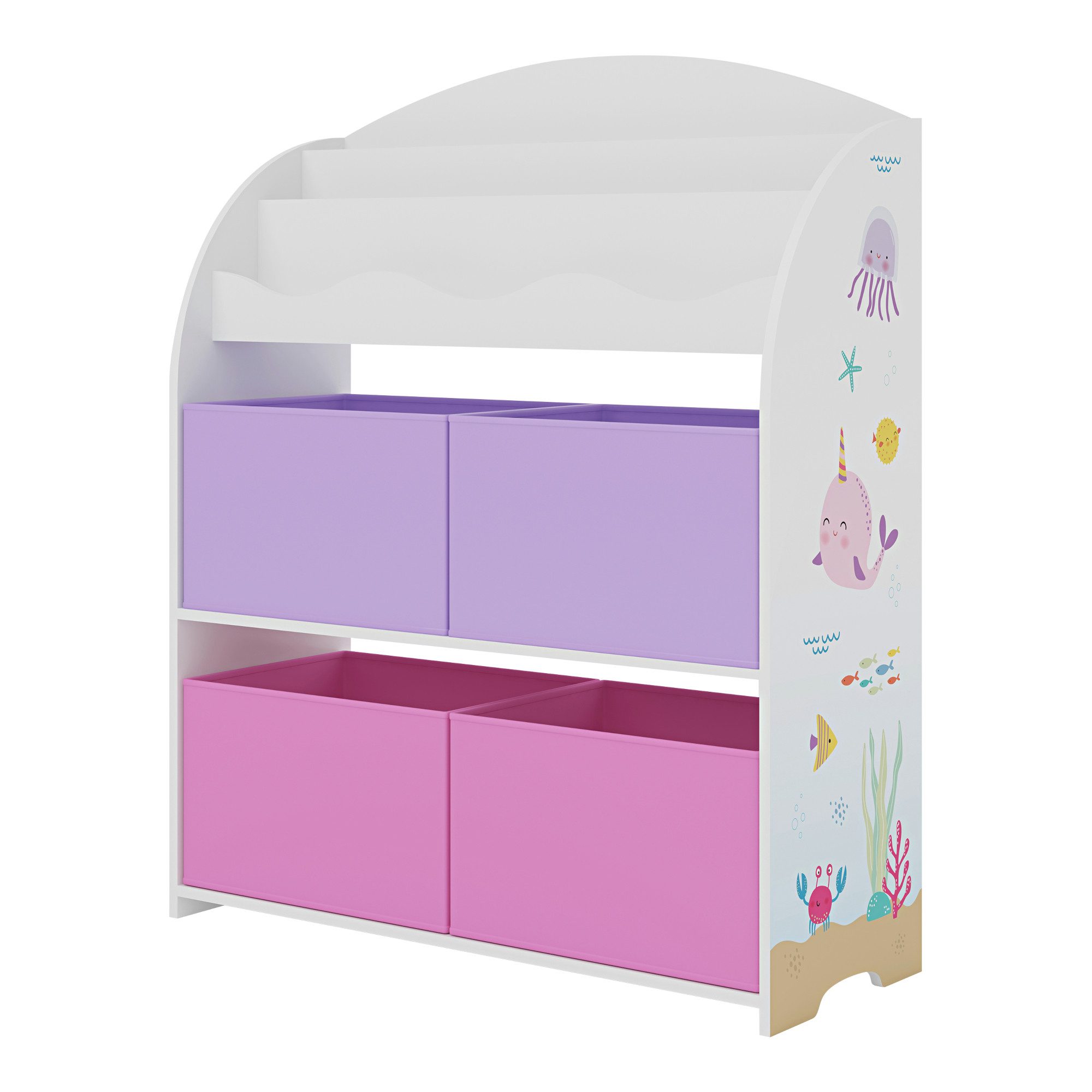 en.casa Kinderregal, »Orust« mit Ozean-Motiv Weiß/Lila/Rosa