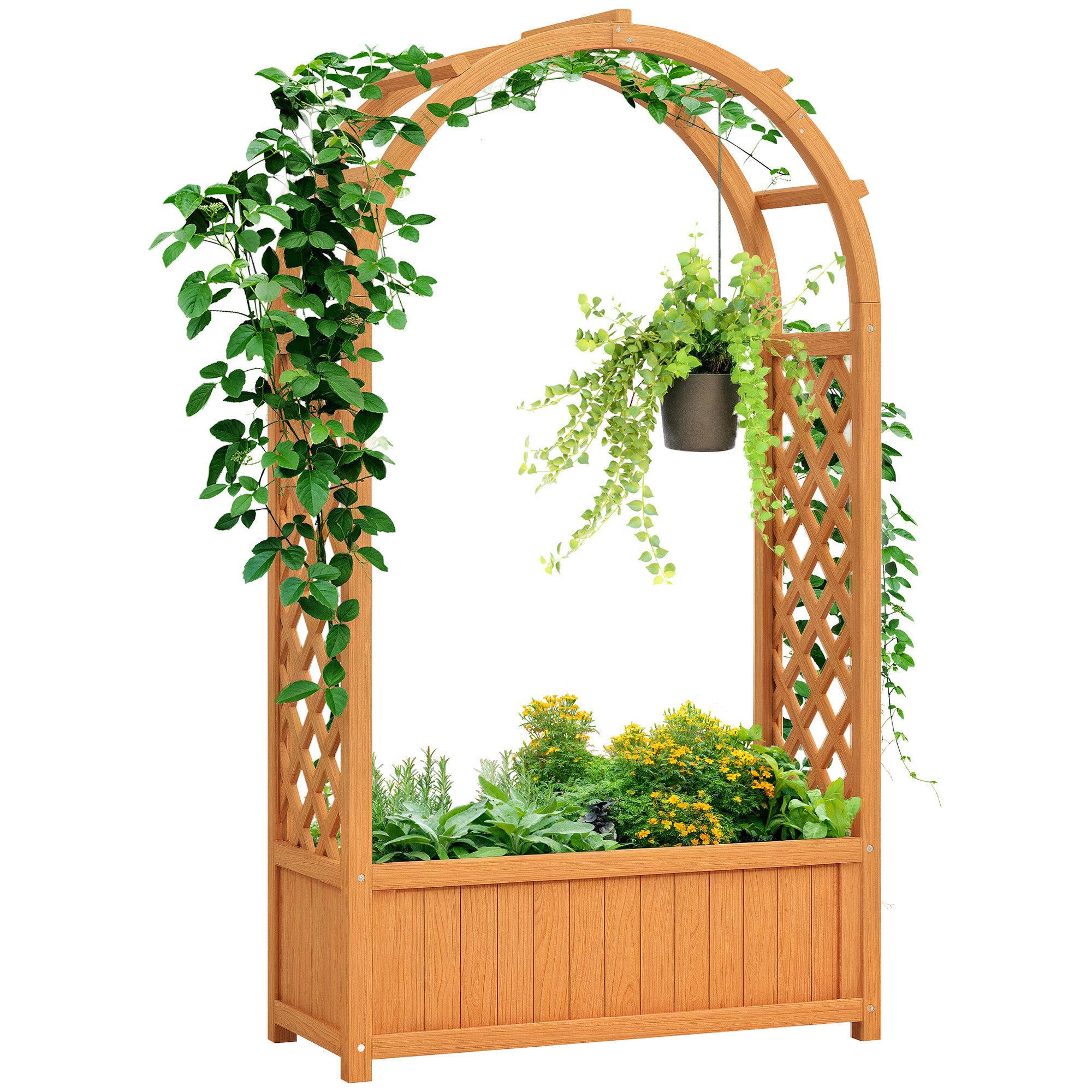 Outsunny Hochbeet mit Rankgitter, Gebogendach (Holz Pflanzkasten, 1 St., Spalier Pflanzkübel), für Kletterpflanzen, Korbpflanzen, Blumen, 83x36x145cm