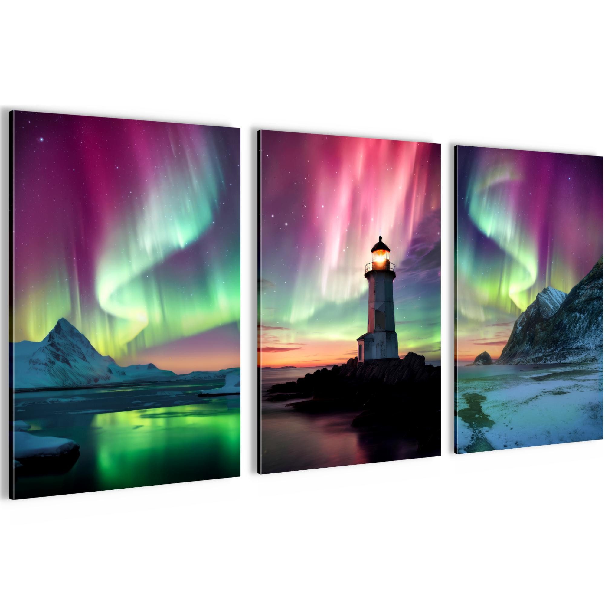 Novart Wandbild Polarlicht Nachthimmel AUFHÄNGFERTIG Flur Deko Grün Blau N034836c, 40 x 60 cm - 3 Bilder
