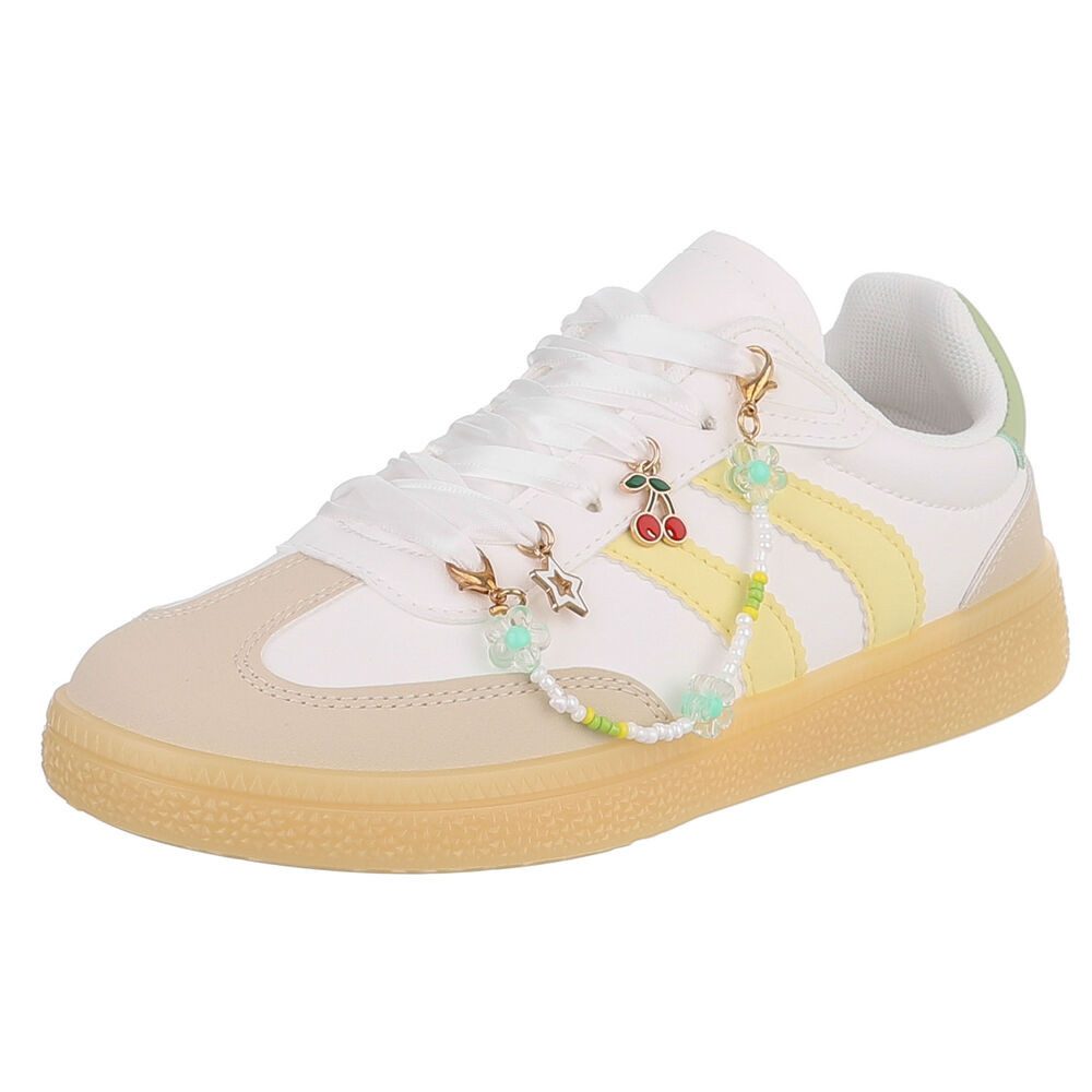 Ital-Design Damen Sneaker mit dekorativen Schnürsenkeln für Freizeit Sneaker (91117329) Flach Sneakers Low in Weiß