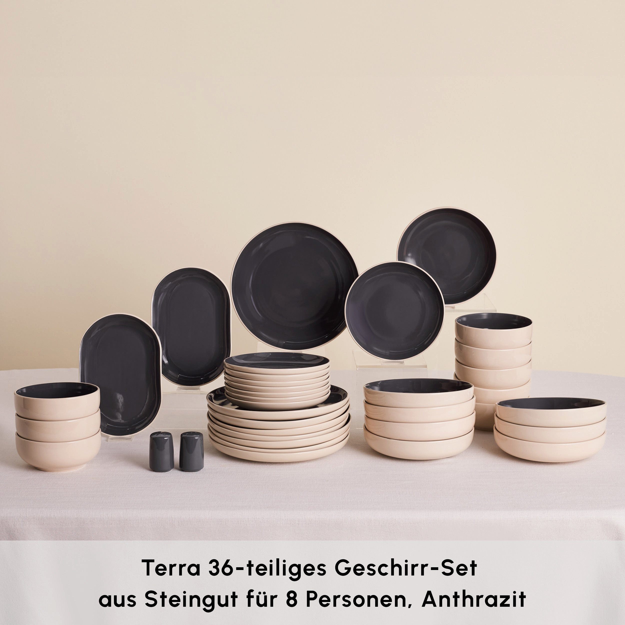 Karaca Geschirr-Set Terra Geschirrset für 8 Personen 36-tlg Tafelservice, Anthrazit