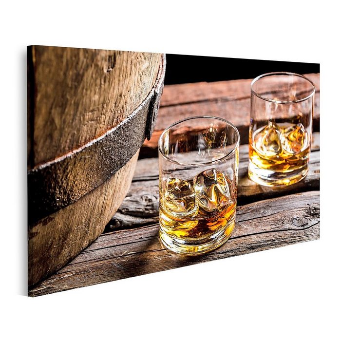 islandburner Leinwandbild Bild auf Leinwand Glas Whiskey Old Cellar Isolated Schwarzer Hintergru