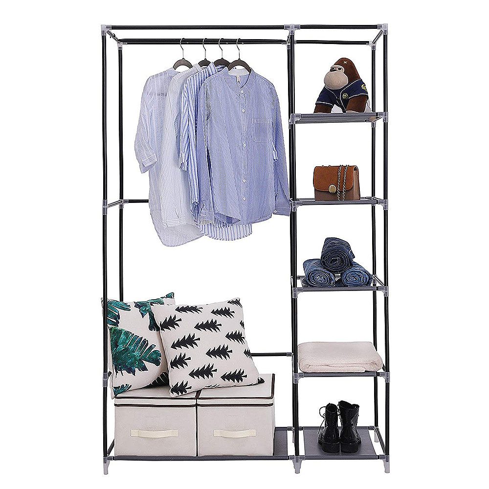 JEOBEST Stoffschrank Kleiderschrank, Stoffschrank, faltbare Garderobe mit Kleiderstangen mit Kleiderstange, Reißverschluss & Ablagen – Bild 2 von 5