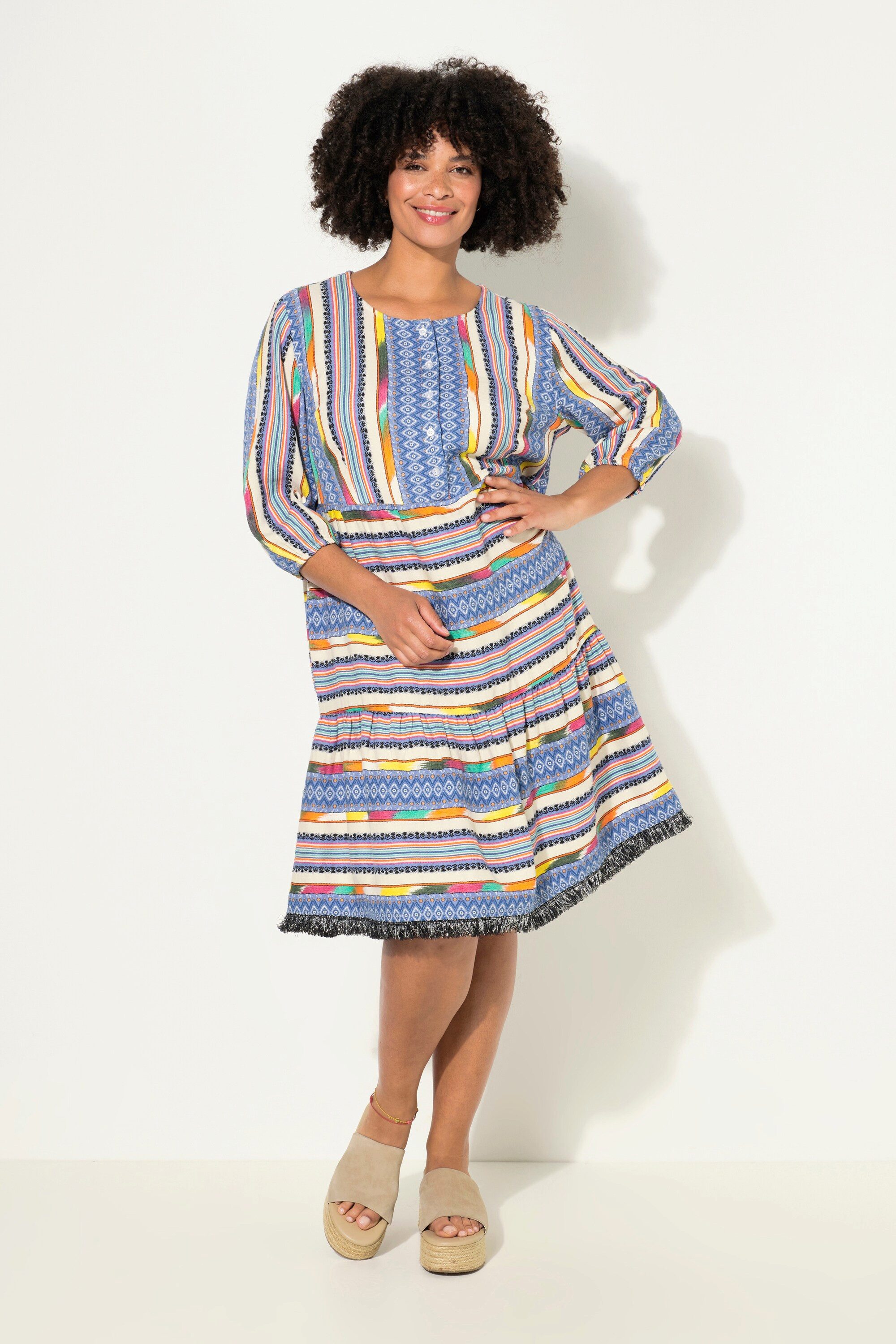 Angel of Style Jerseykleid Kleid A-Line Musterstreifen Knopfleiste 3/4-Ärmel