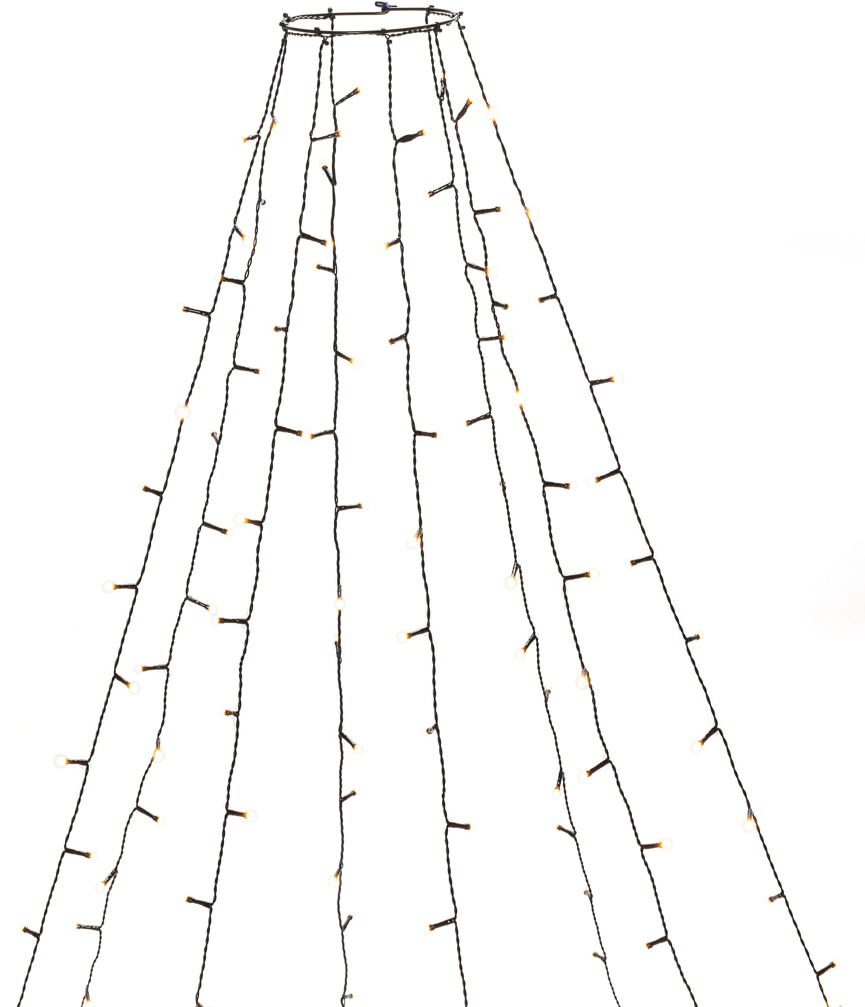 KONSTSMIDE LED-Baummantel Weihnachtsdeko aussen, Christbaumschmuck, 8h Timer, Ring Ø 15, 8 Stränge à 50 bernsteinfarbene Dioden, vormontiert