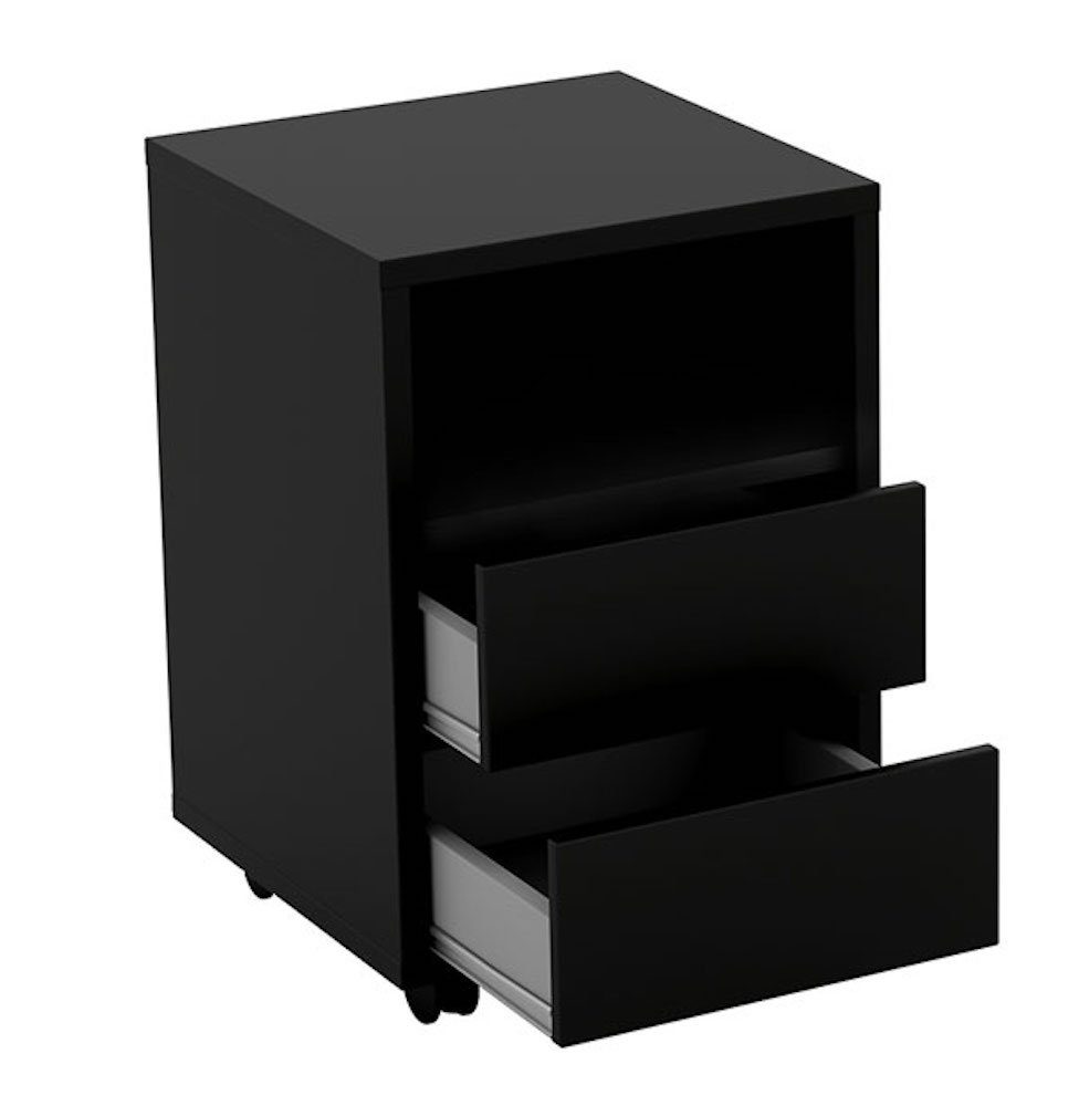 130x50x75cm Schreibtisch Helvetia schwarz Rollcontainer Grand Eiche Apia, mit Natural /