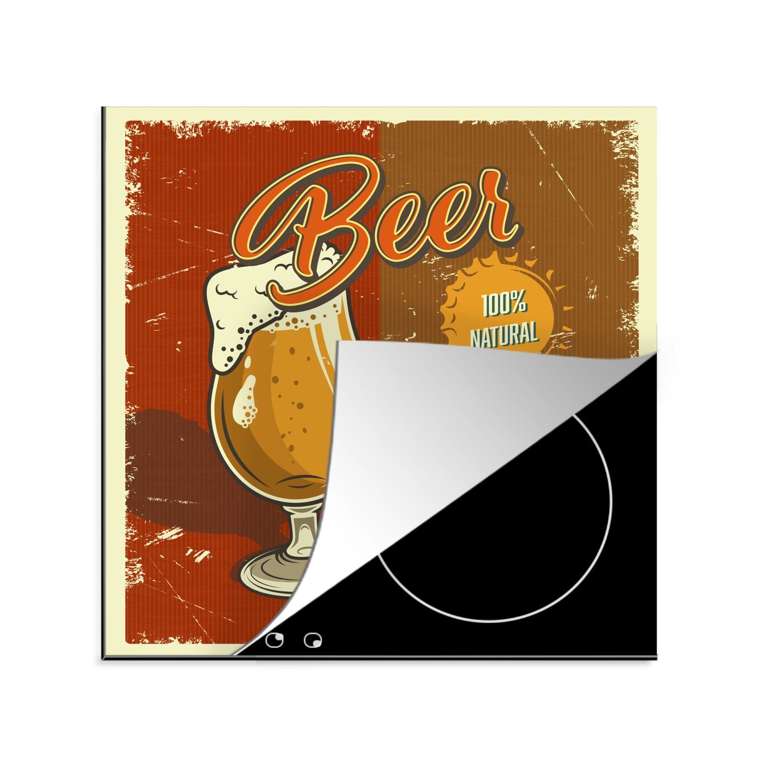 Bier Rot - Arbeitsplatte Mannshöhle - tlg), Vinyl, küche Vintage, für 78x78 cm, - MuchoWow Herdblende-/Abdeckplatte Ceranfeldabdeckung, (1