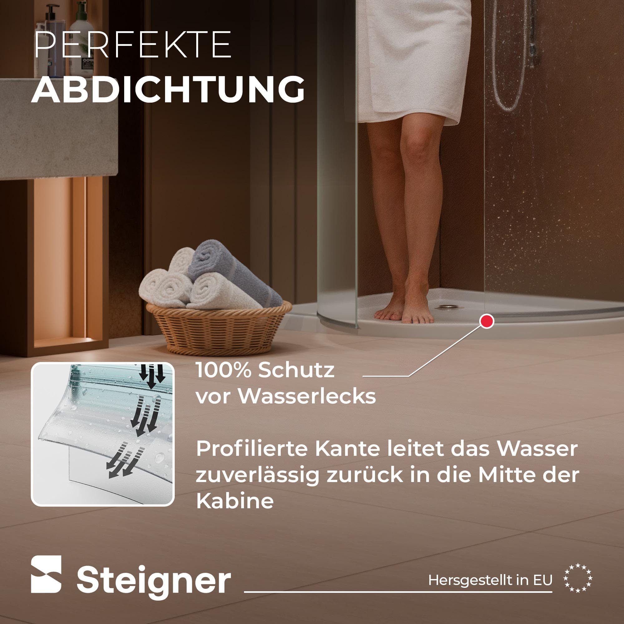 STEIGNER Duschdichtung 30cm, Glasstärke 6/7/ 8 mm,Ersatzdichtung für Runddusche, L: 30 cm, (1 Stück Packung, Einzeldichtung), Glasstärke 6/7/ 8 mm Model: UK03