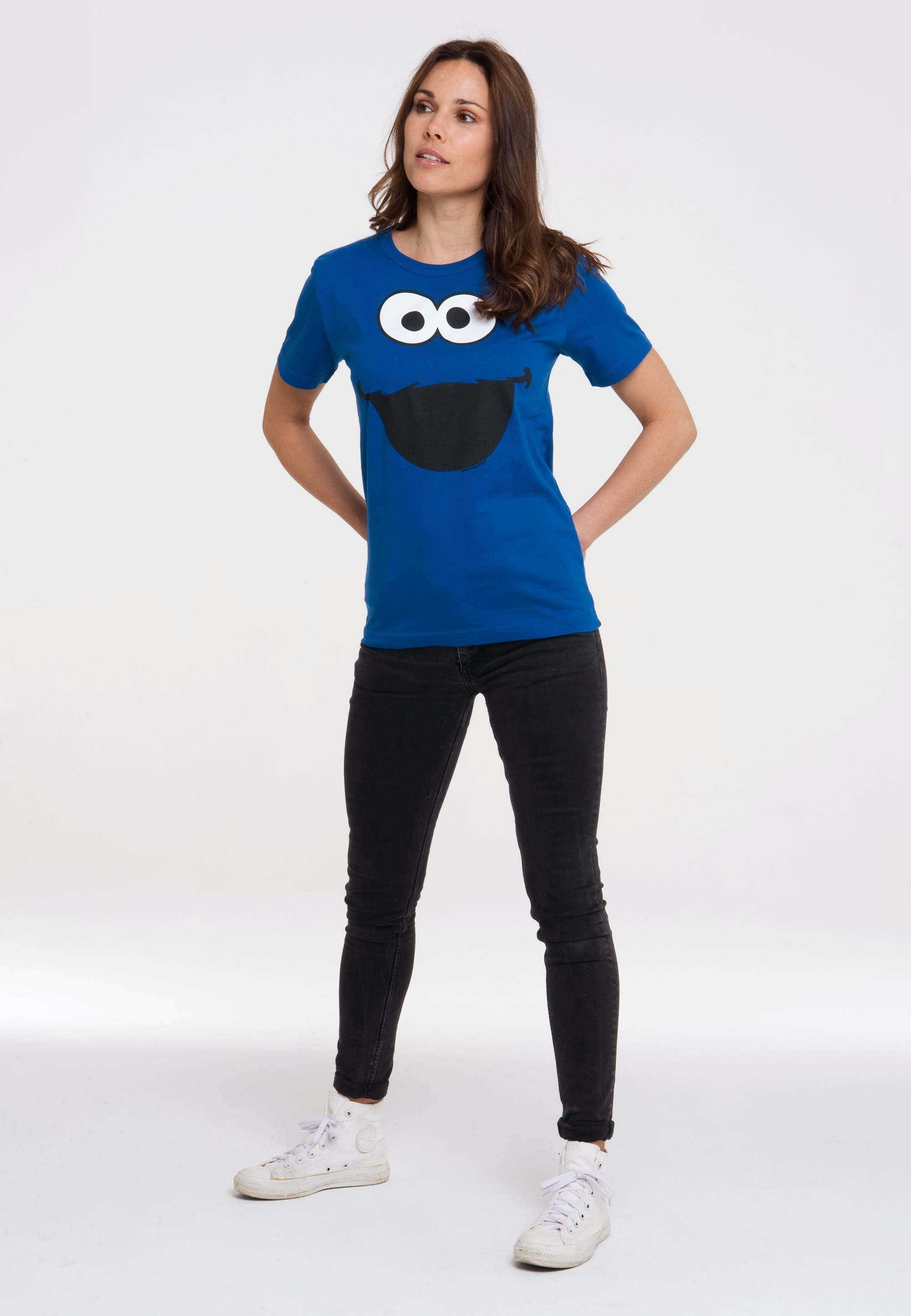 LOGOSHIRT T-Shirt Sesamstraße - Krümelmonster Gesicht mit lizenziertem Print