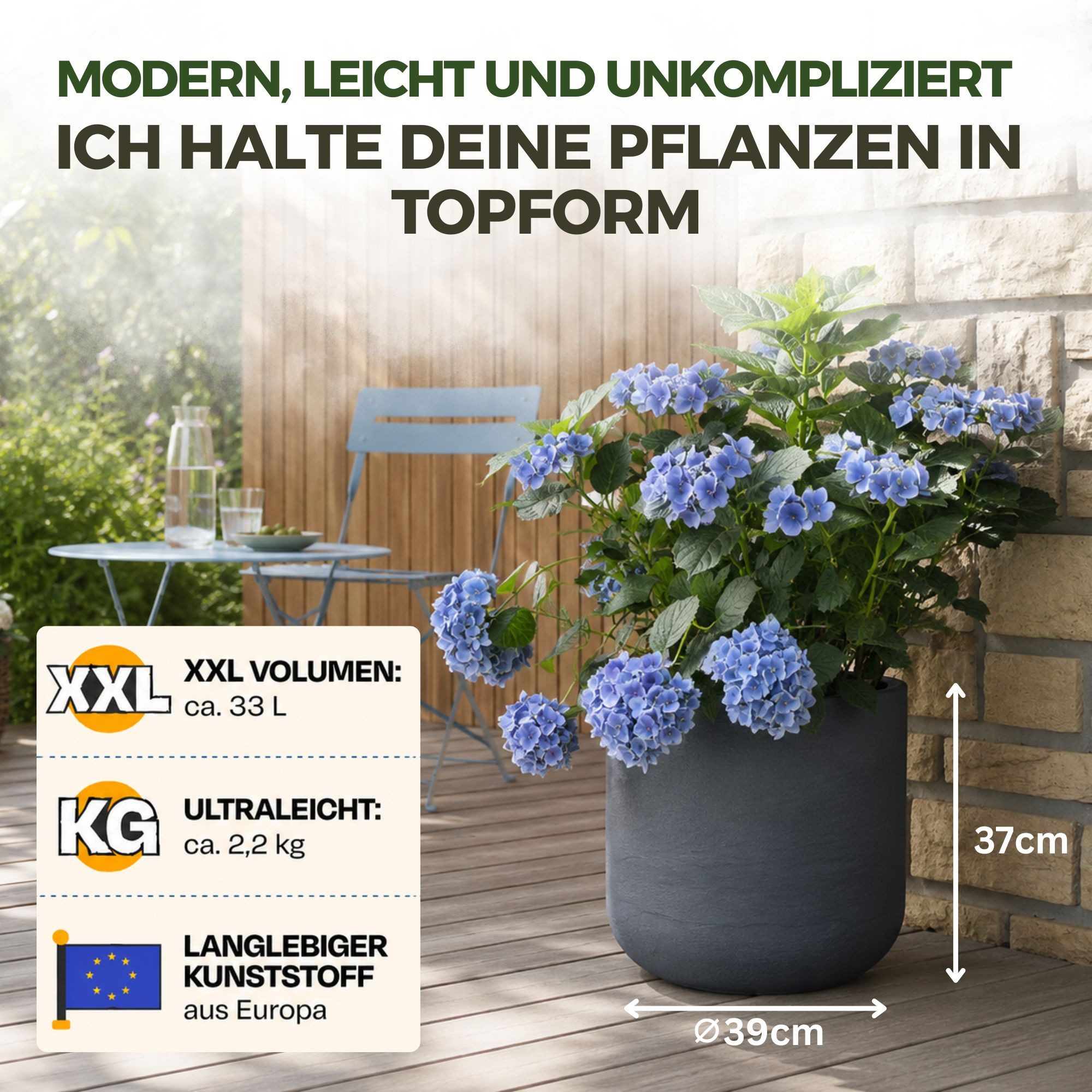ONDIS24 Pflanzkübel Pflanzkübel Blumenkübel Blumentopf Kunststoff Vulkan Wasserspeicher