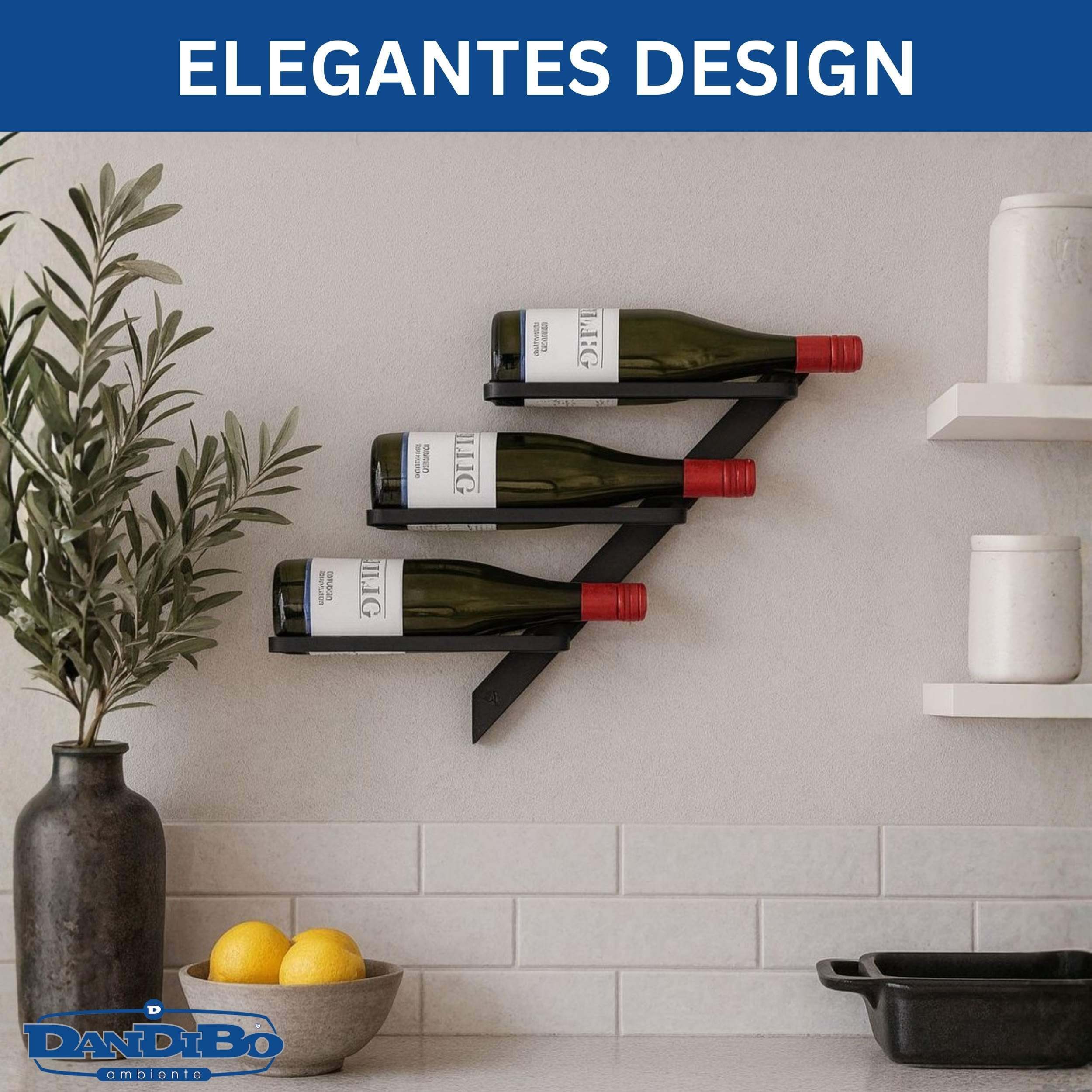 DanDiBo Weinregal Weinregal Wand Metall Schwarz Modern 96692 Flaschenregal Schmal, Weinhalter Flaschenhalter, Wohnzimmer Wandmontage Wine Rack Weinflaschenhalter