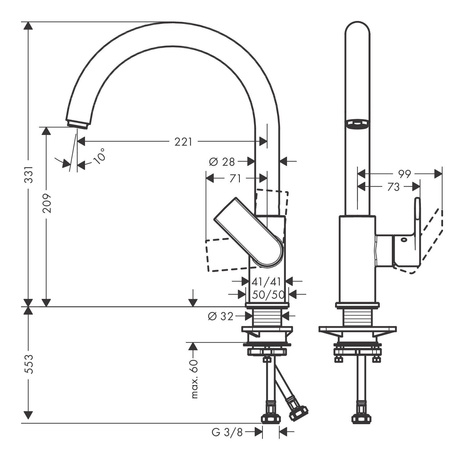 Chrom Einhebel-Küchenmischer hansgrohe M35 Vernis 1jet Shape - 210 Küchenarmatur