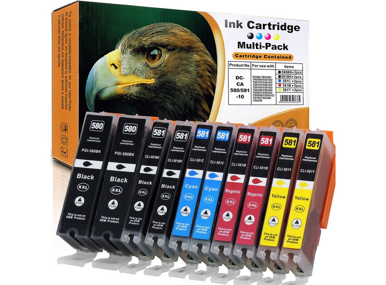 Kompatibel Canon CLI-581 XXL, PGI-580 XXL Multipack 10-Farben (2x Tintenpatrone (für Canon Pixma TS 6350 und weitere)