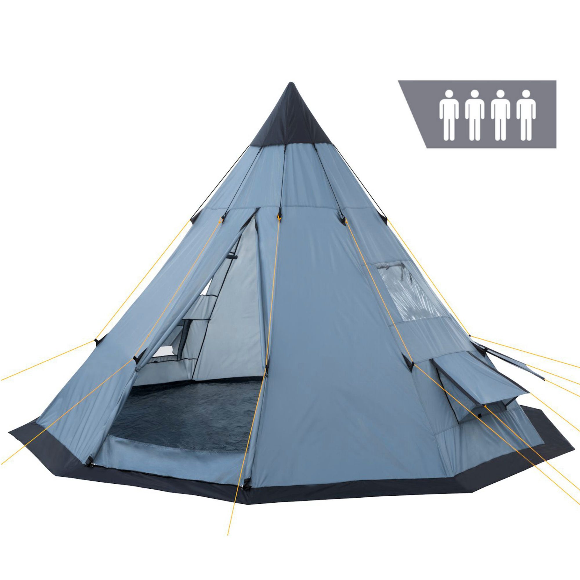CampFeuer Tipi-Zelt Tipi Zelt Spirit für 4 Personen, 3000 mm Wassersäule, Grau, Kegelzelt, Personen: 4
