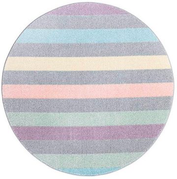 Teppich YOUNG955, Carpet City, rund, Höhe: 11 mm, Bunter Kinderteppich mit Streifen-Muster