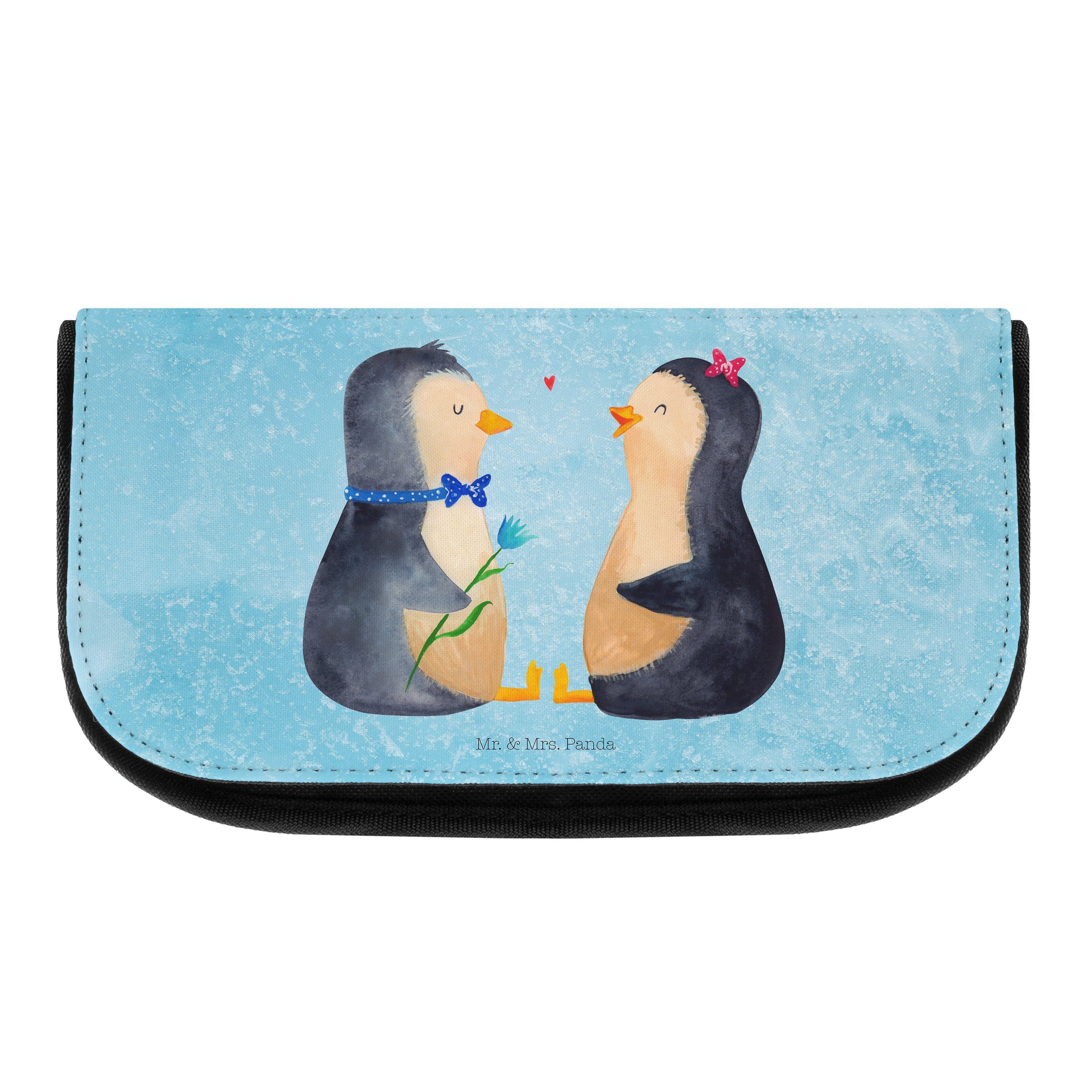 Mr. & Mrs. Panda Kosmetiktasche Pinguin Pärchen - Eisblau - Geschenk, große Liebe, Liebespaar, Kultur (1-tlg)