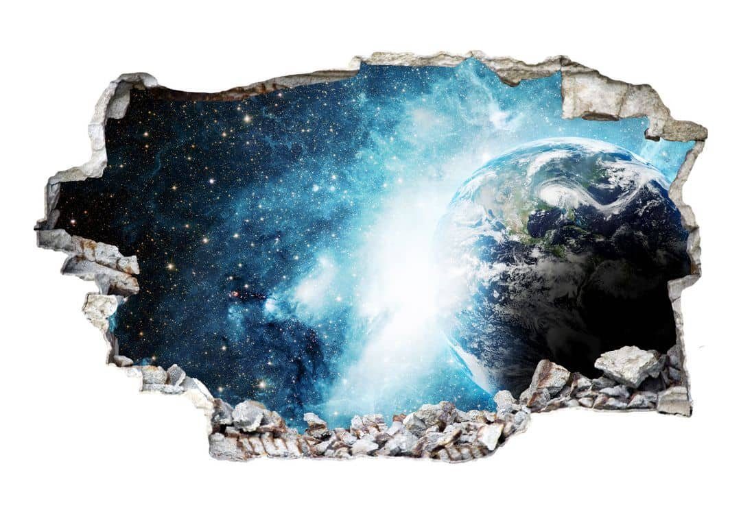 selbstklebend Mauerdurchbruch Art Universum Weltraum Wall Wandbild Aufkleber 3D ferne Wandtattoo K&L Wandtattoo Galaxie, Wandsticker