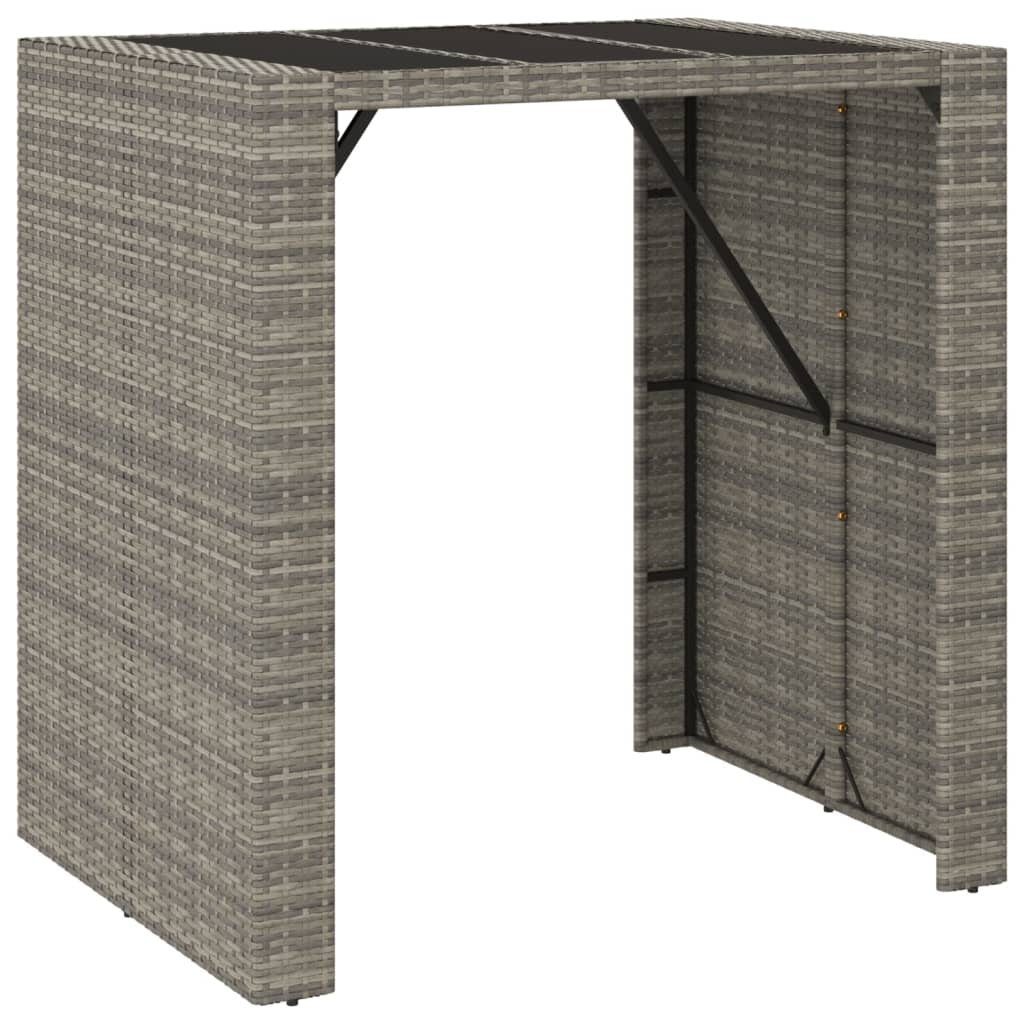 Gartentisch Bartisch mit Glasplatte Grau 105x80x110 cm Poly Rattan