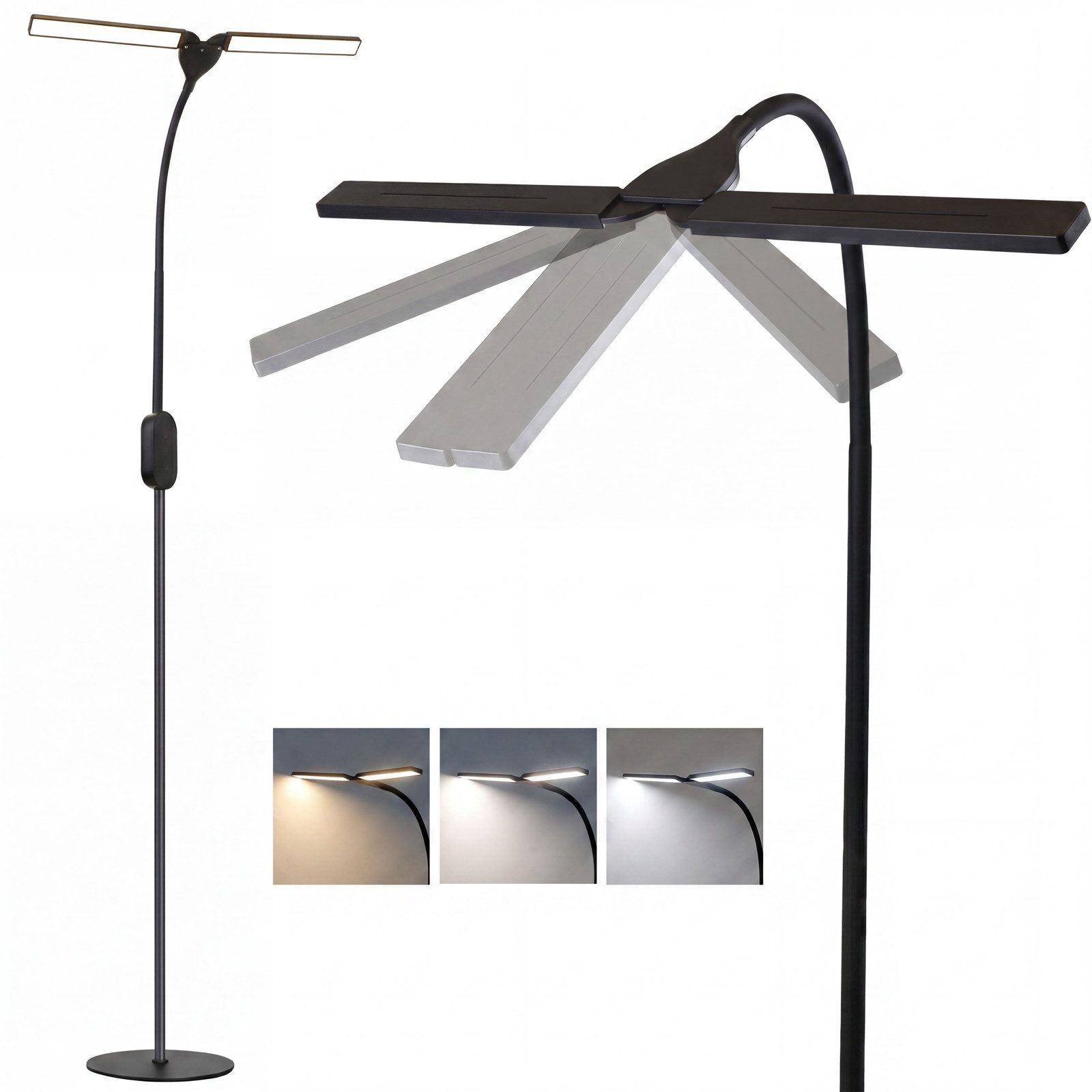 ZMH LED Stehlampe LED dimmbar Leselampe 9W Timer Memory einstellbar Touch, dimmbar, LED fest integriert, flexibel verstellbar, schwenkbar