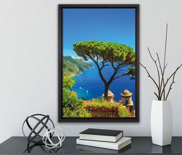 Pixxprint Leinwandbild Mediteranes Meer, Wanddekoration (1 St), Leinwandbild fertig bespannt, in einem Schattenfugen-Bilderrahmen gefasst, inkl. Zackenaufhänger