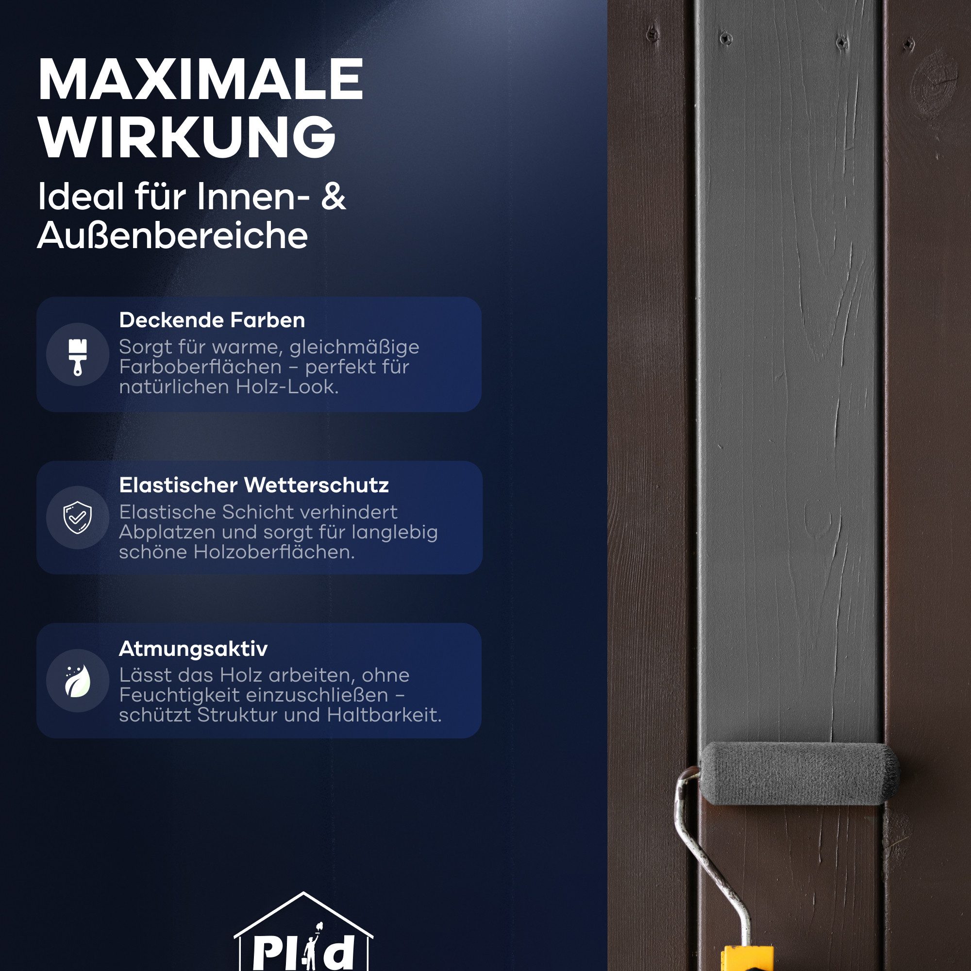 plid Holzlack Premium Holzfarbe Holzlack Farbe für Holz Pinsel, Schnelltrocknend, verarbeitungsfertig