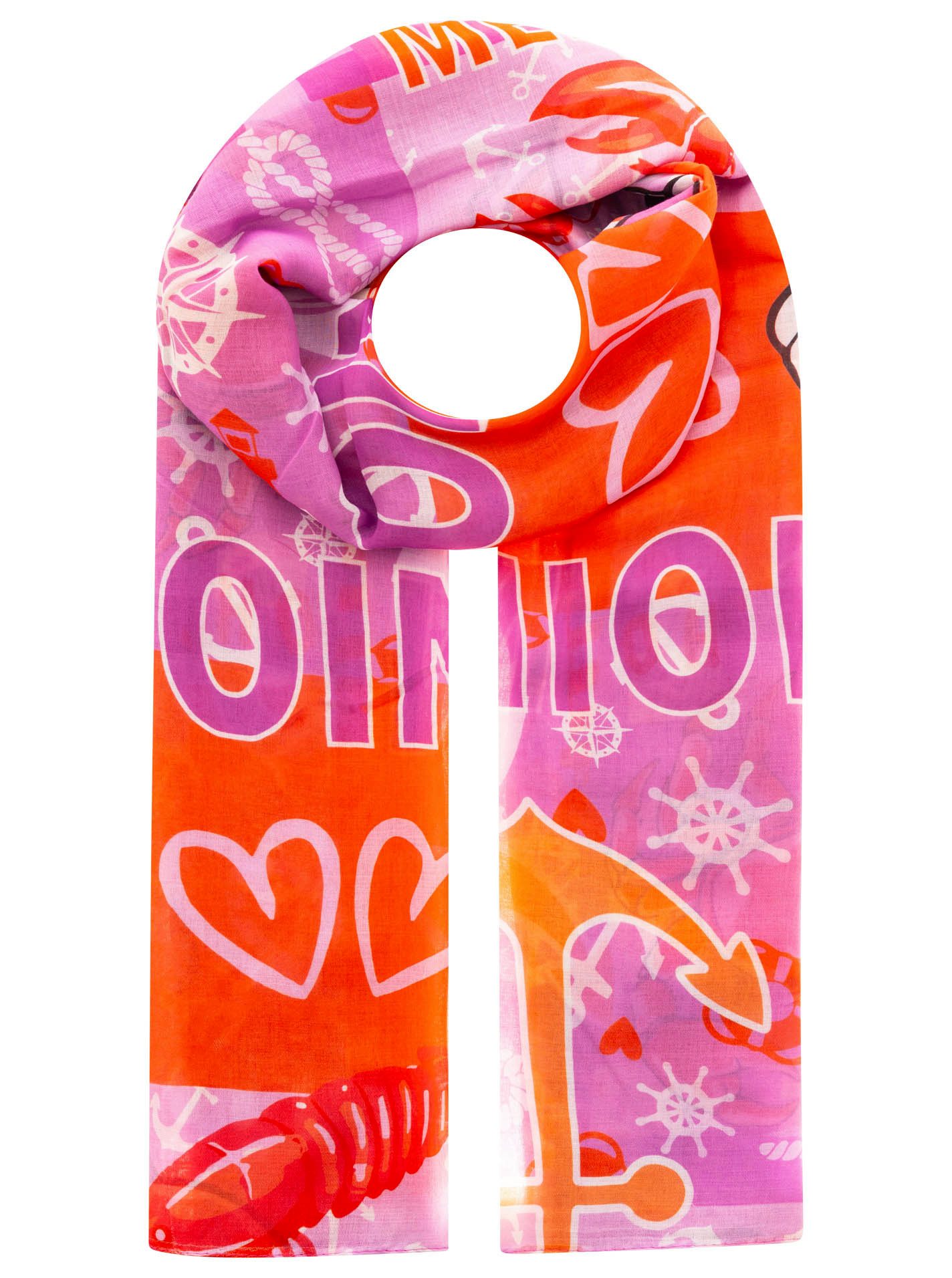 Zwillingsherz Schal "Maritimes Patchwork", Farbenfrohes Motiv, Anker, Herzen