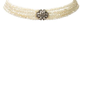 Alpenflüstern Collier Trachten-Perlen-Kropfkette Amalia (creme-weiß), - nostalgische Trachtenkette, eleganter Damen-Trachtenschmuck, Dirndlkette