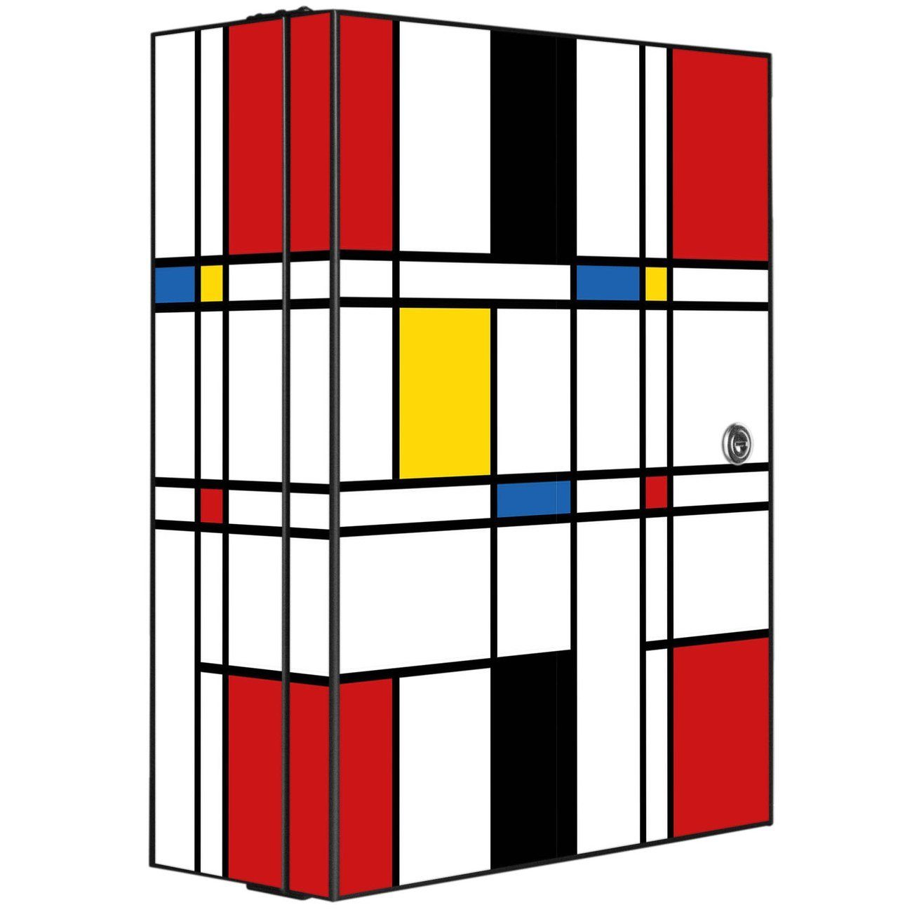 banjado Medizinschrank Stahl Rot Gelb Blau (abschließbar, 3 große und 2 kleine Fächer) 35 x 46 x 15cm schwarz