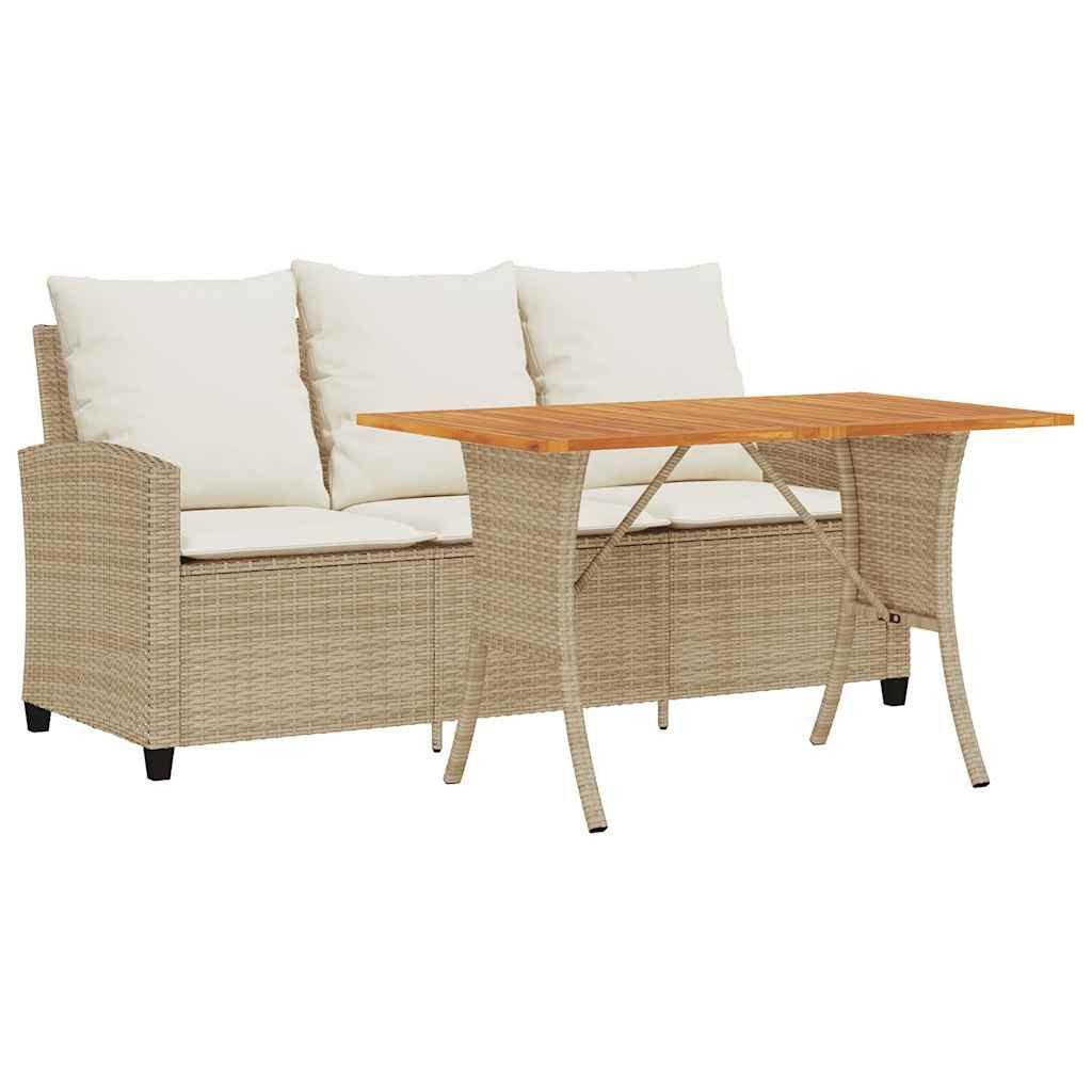 vidaXL Loungesofa Gartensofa 3-Sitzer mit Kissen & Tisch Beige Poly Rattan, 1 Teile