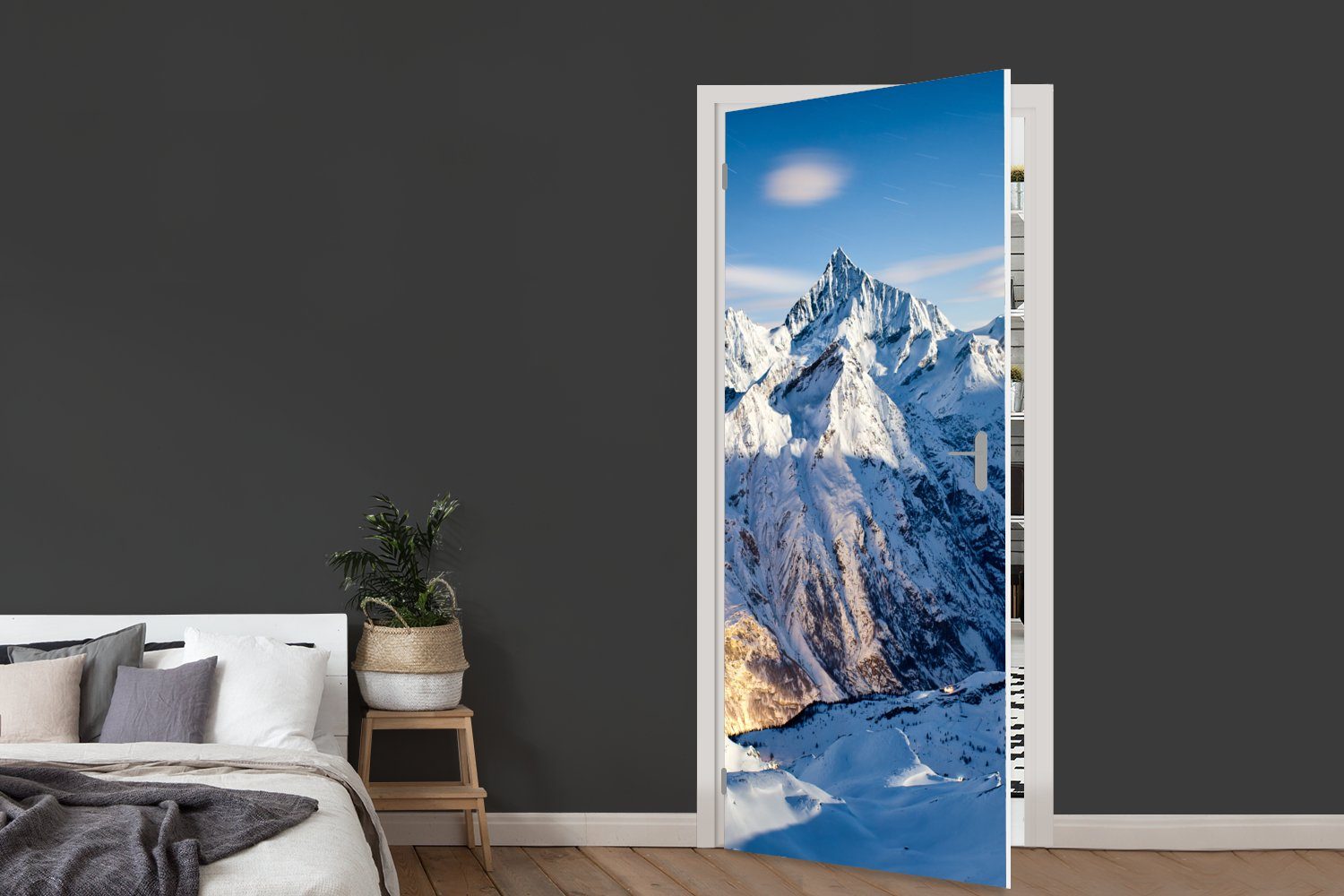 MuchoWow Türtapete Alpen cm für - Berg bedruckt, - 75x205 St), Tür, (1 Matt, Türaufkleber, Schnee, Fototapete