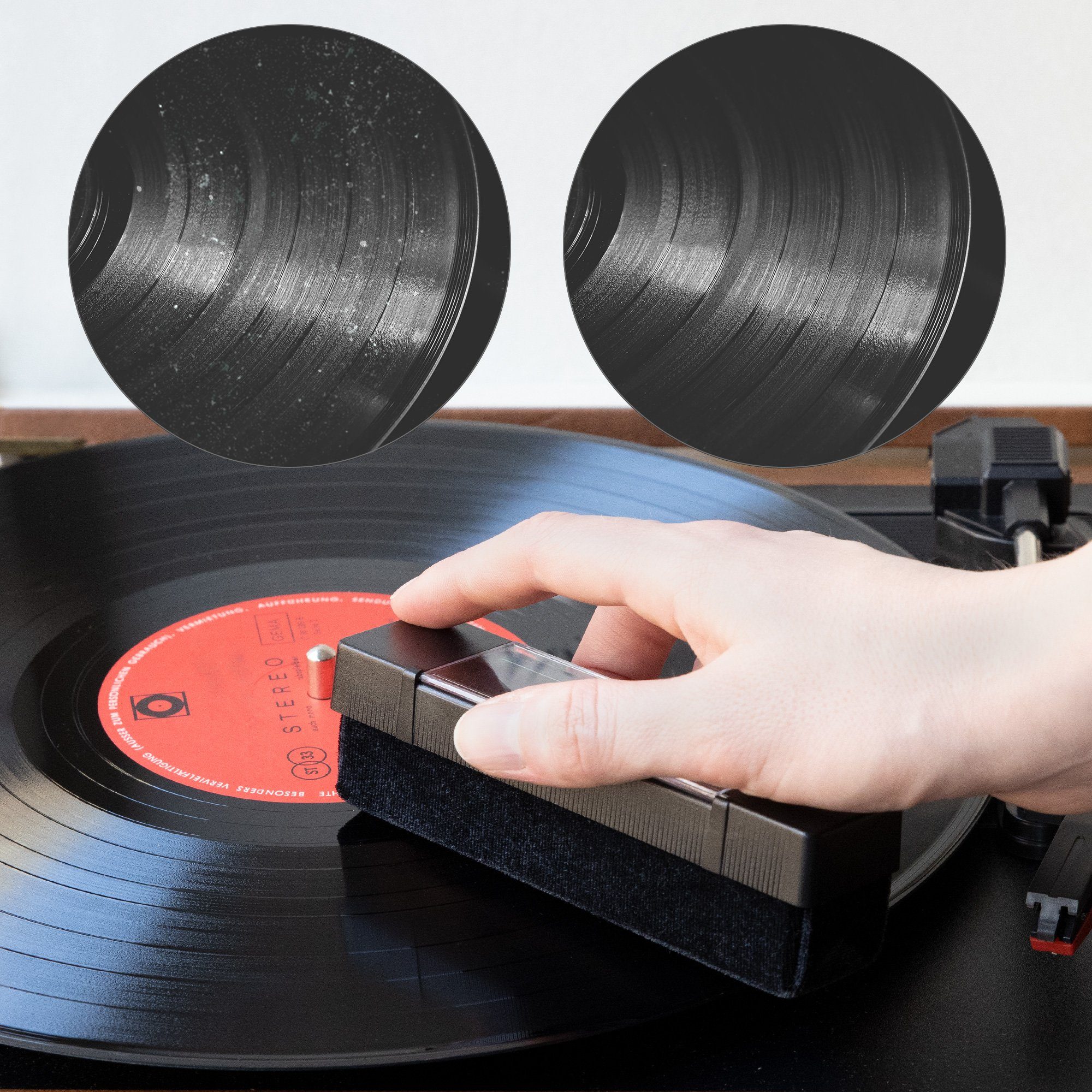 3in1 Schallplatten Plattenspieler Nadel-Reinigungsbürste + kwmobile Samtbürste für