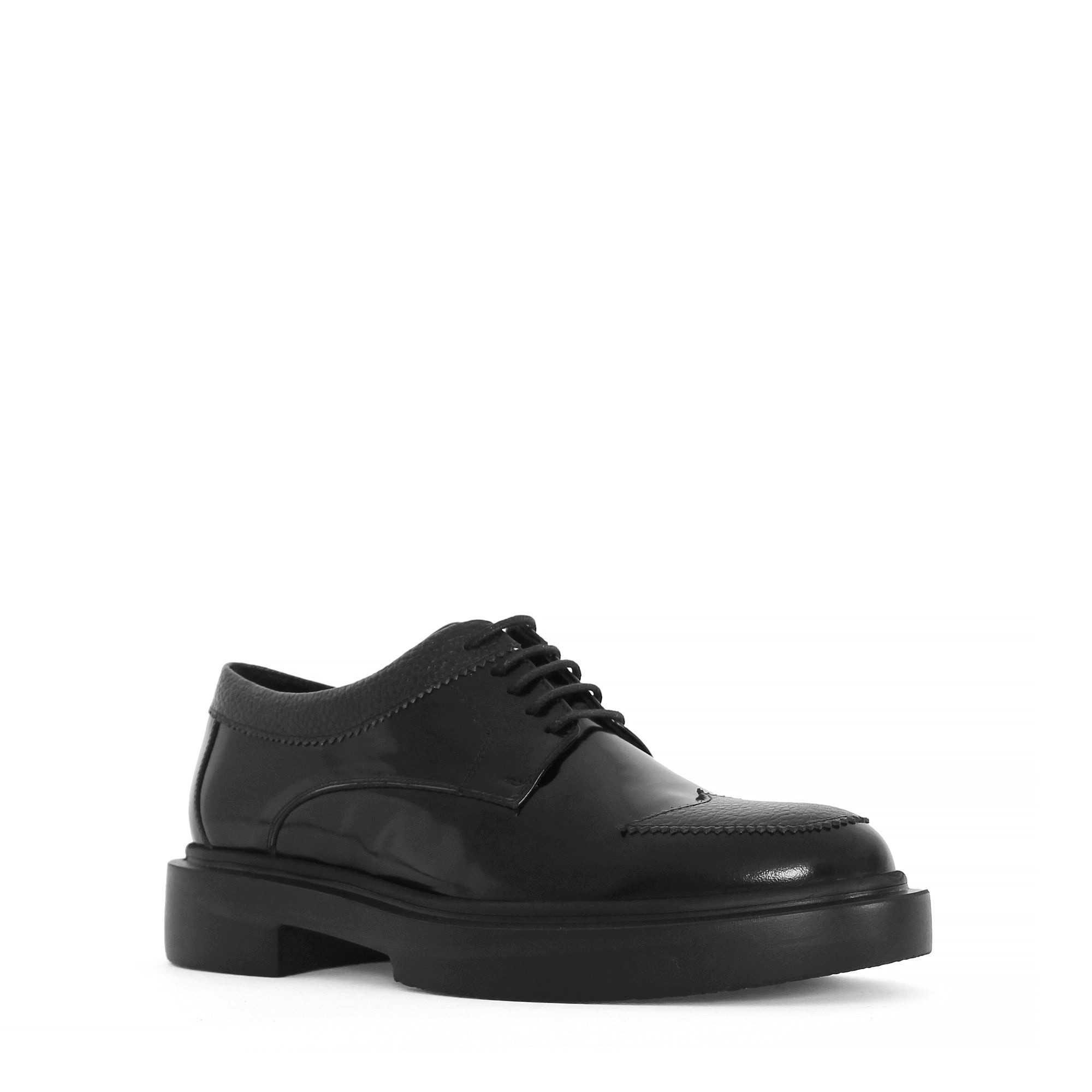 Celal Gültekin Wingtip Brogue Derby Blockabsatz Herren Schnürschuh Glanzleder Brogue, Blockabsatz, Echtleder-Futter, Schwarz, 44